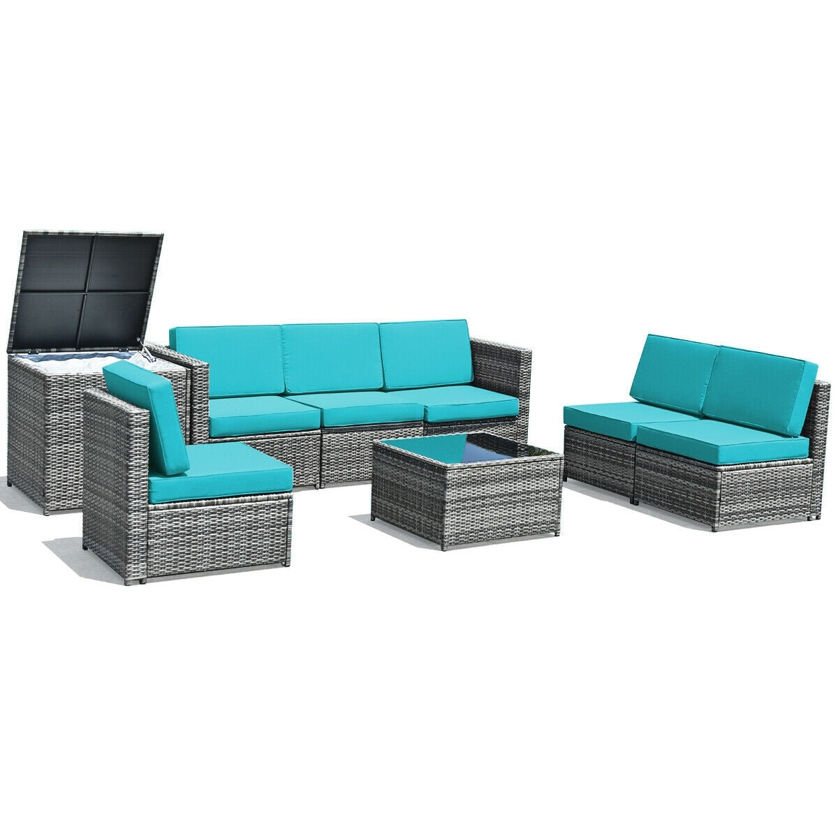 8 Piece Wicker Sofa Rattan Dinning Set Patio Furniture with Storage Table