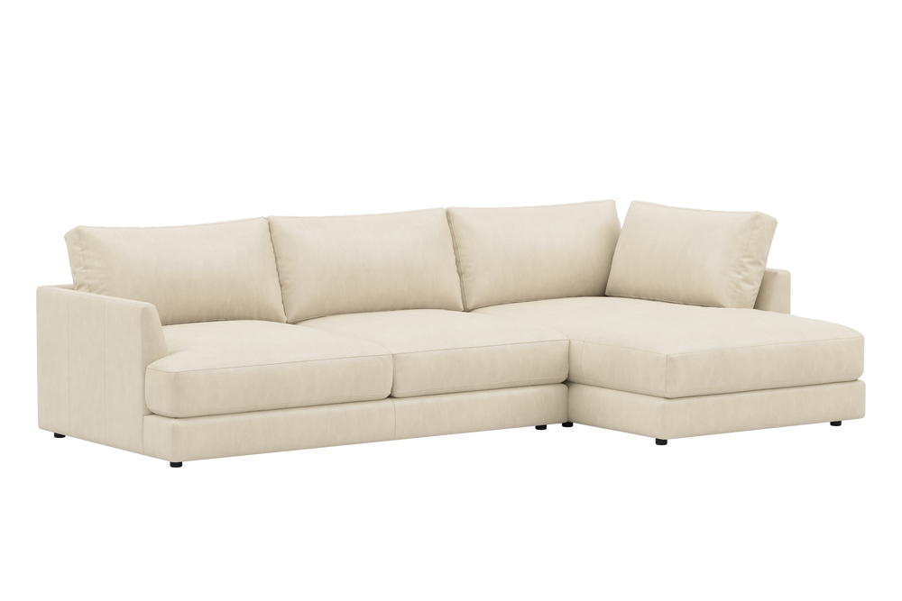 Valencia Serena Leather Three Seats with Right Chaise Sectional Sofa, Beige