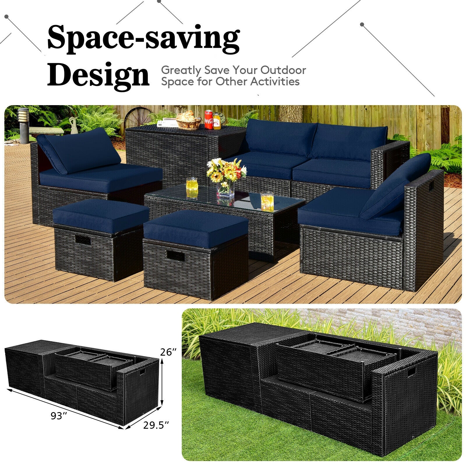 8 Pieces Patio Rattan Storage Table Furniture Set