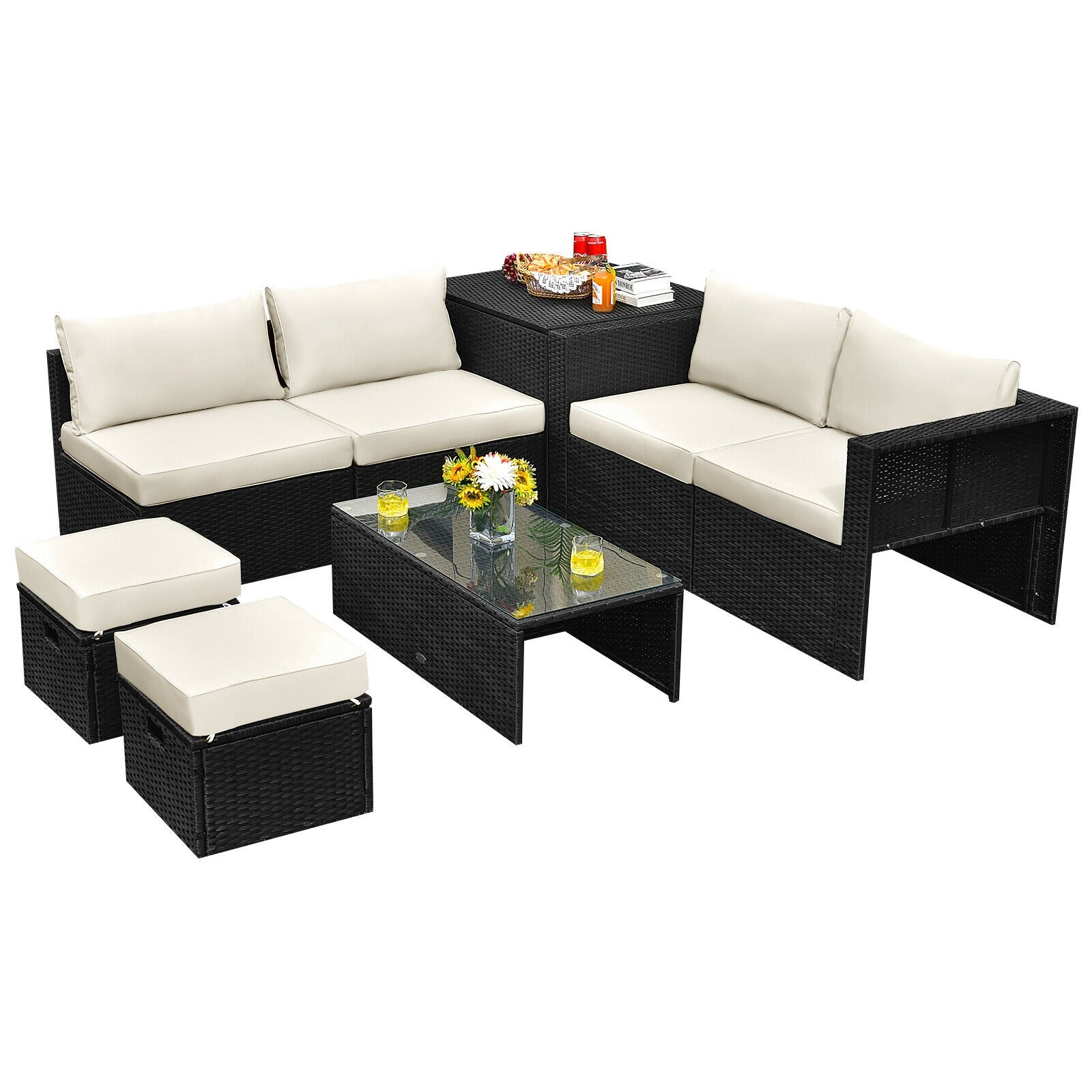 8 Pieces Patio Rattan Storage Table Furniture Set