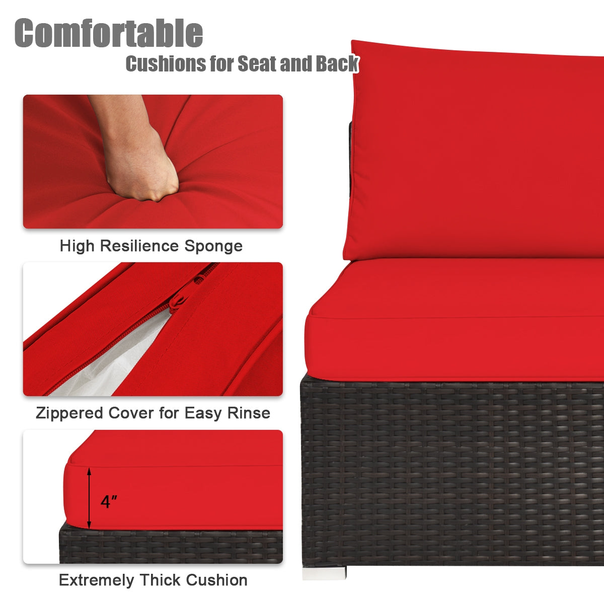 6 Pieces Outdoor Patio Rattan Furniture Set Sofa Ottoman