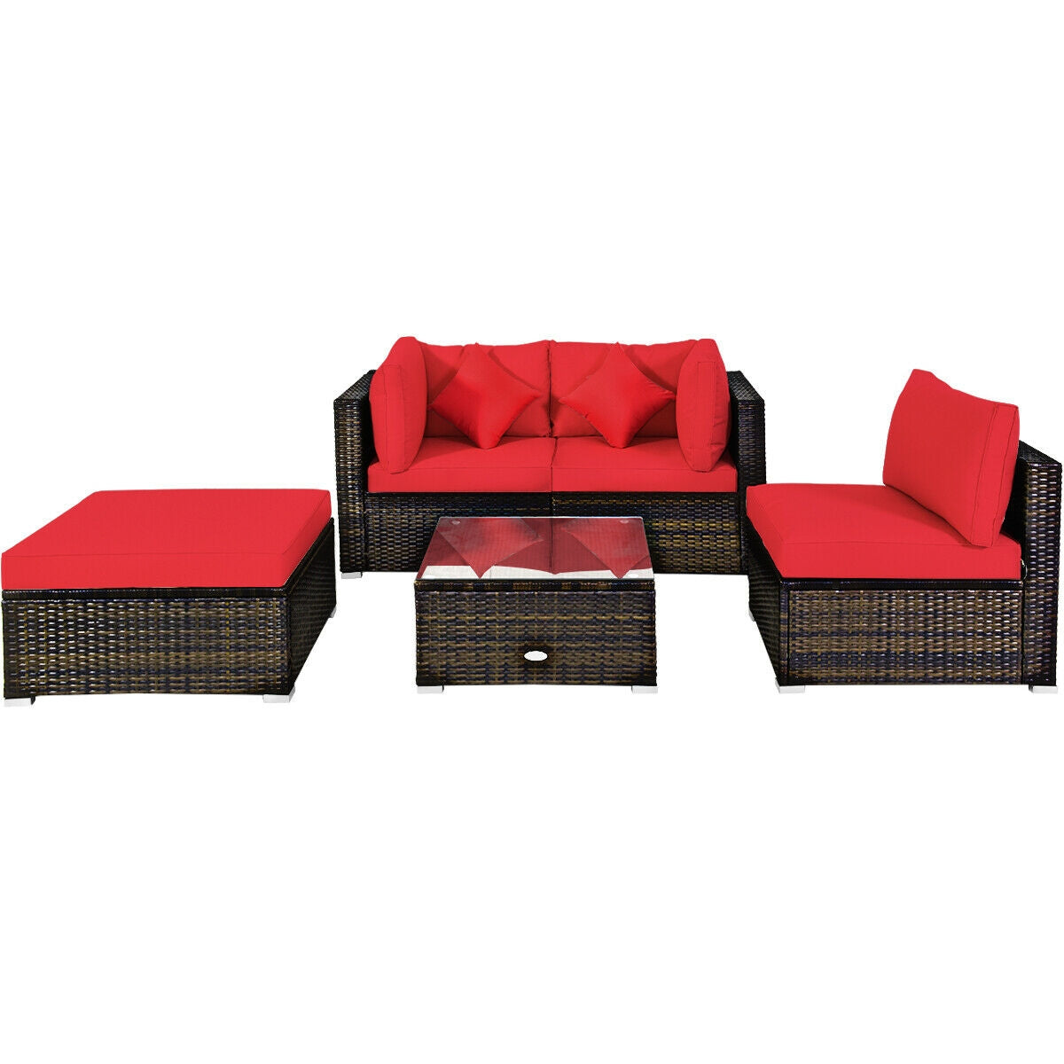 5 Pcs Outdoor Patio Rattan Furniture Set Sectional Conversation with Cushions