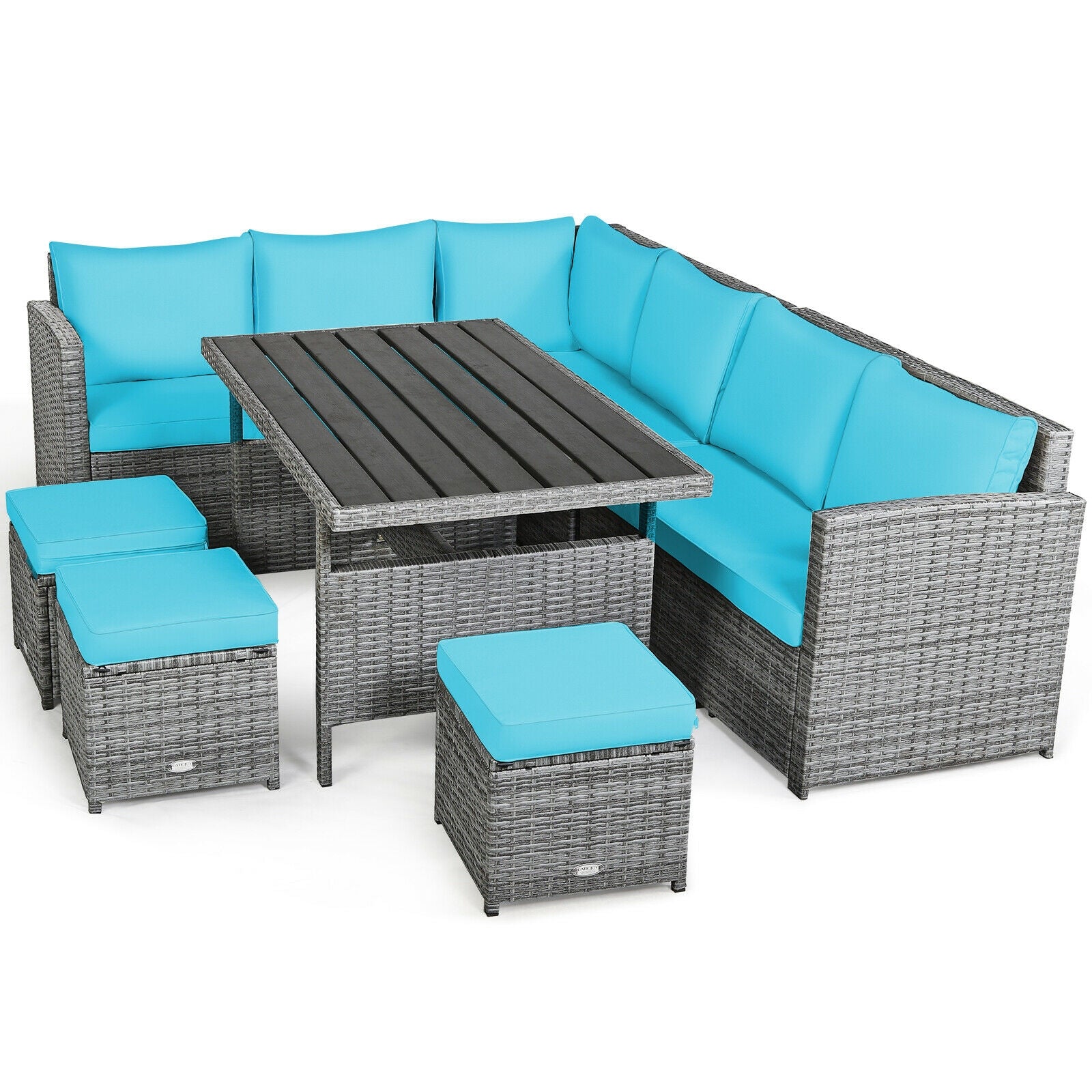 7 Pieces Patio Rattan Dining Furniture Sectional Sofa Set with Wicker Ottoman
