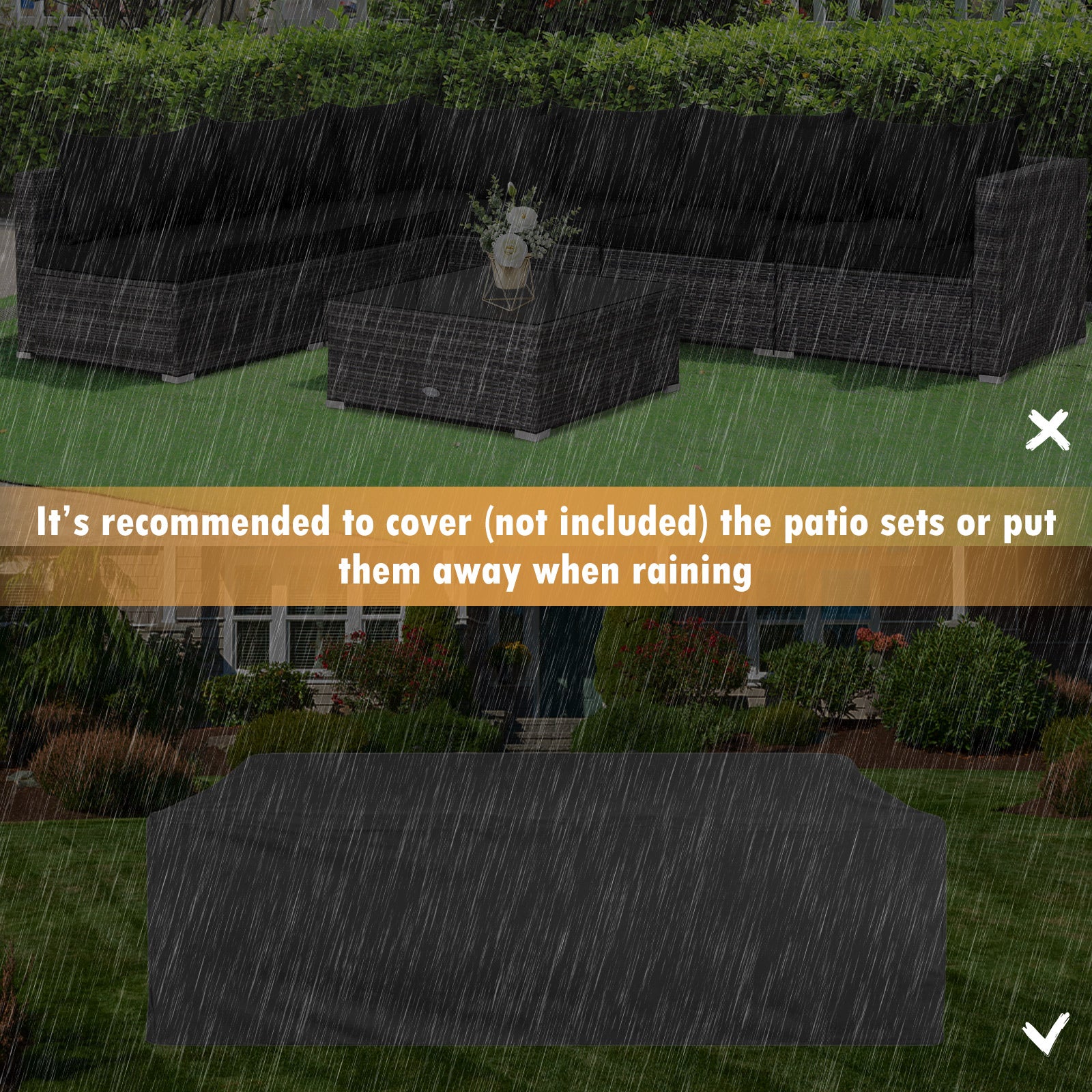 7 Pieces Patio Rattan Furniture Set Sectional Sofa Garden Cushion