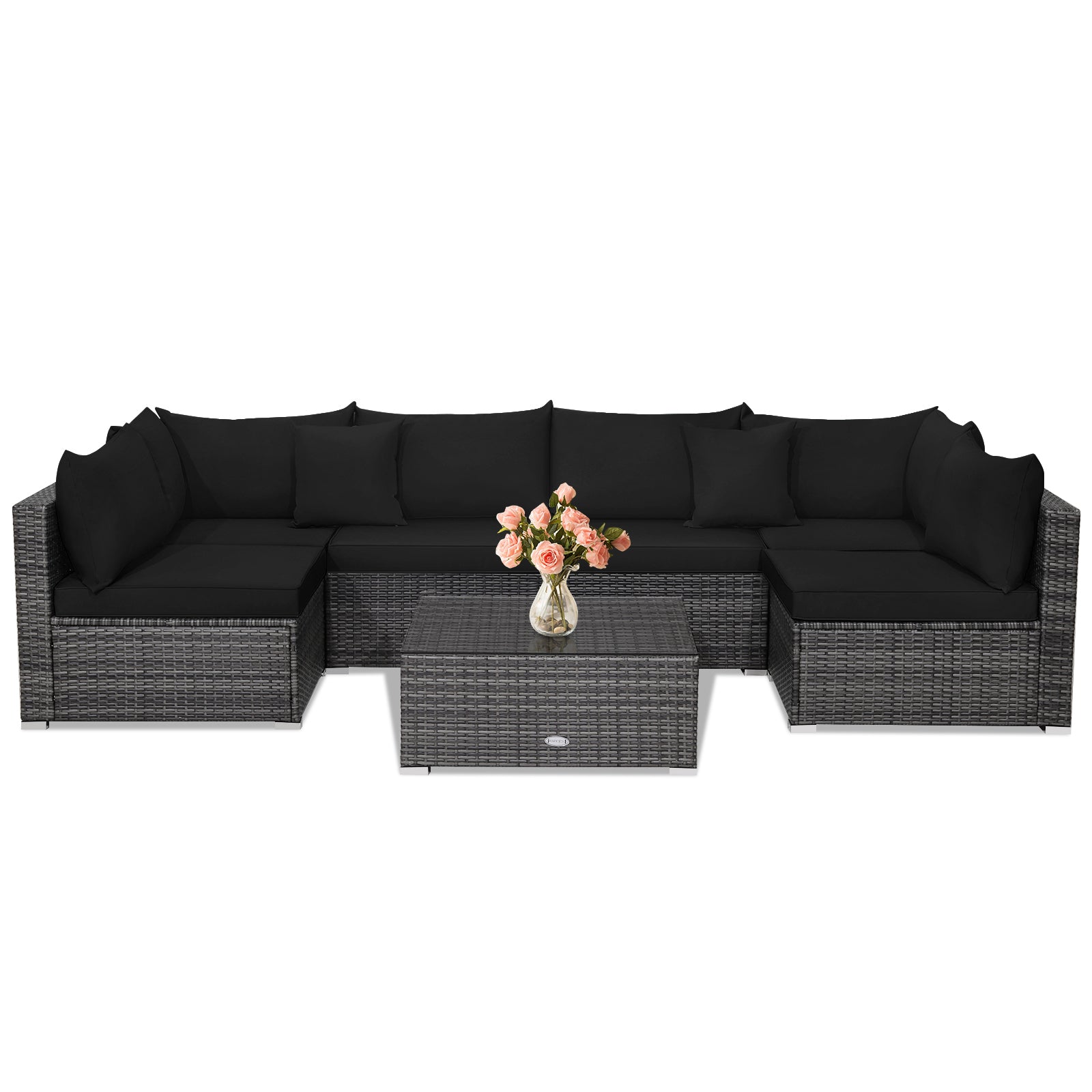 7 Pieces Patio Rattan Furniture Set Sectional Sofa Garden Cushion