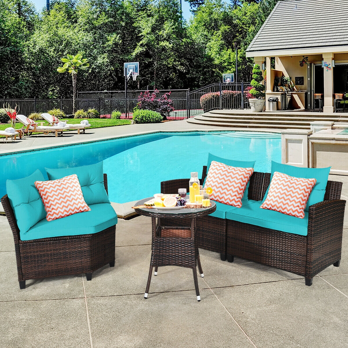4 Pcs Outdoor Cushioned Rattan Furniture Set