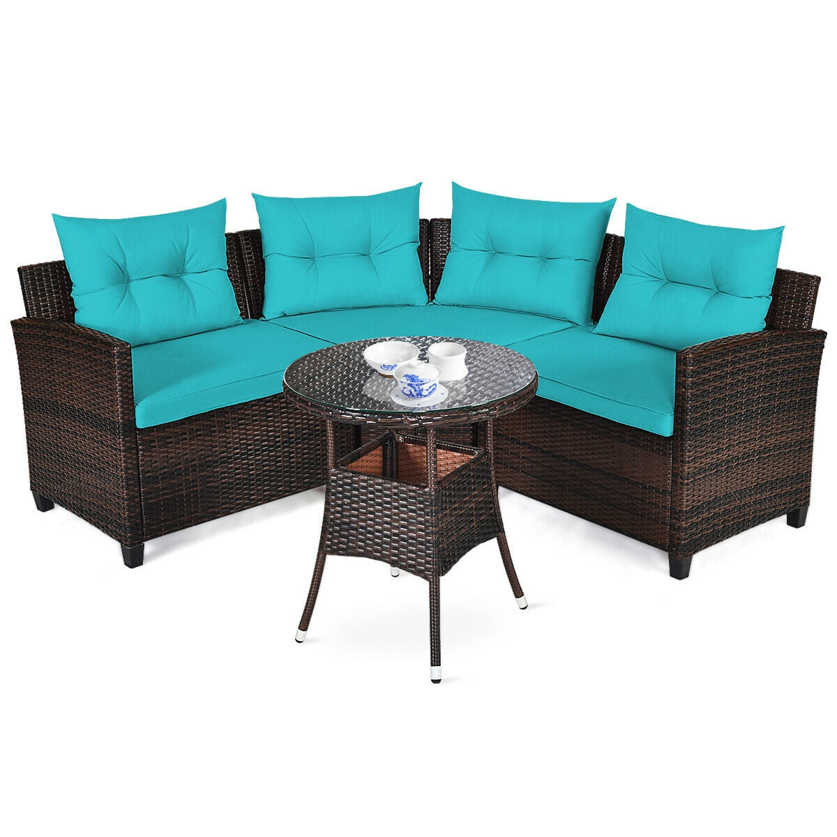 4 Pcs Outdoor Cushioned Rattan Furniture Set