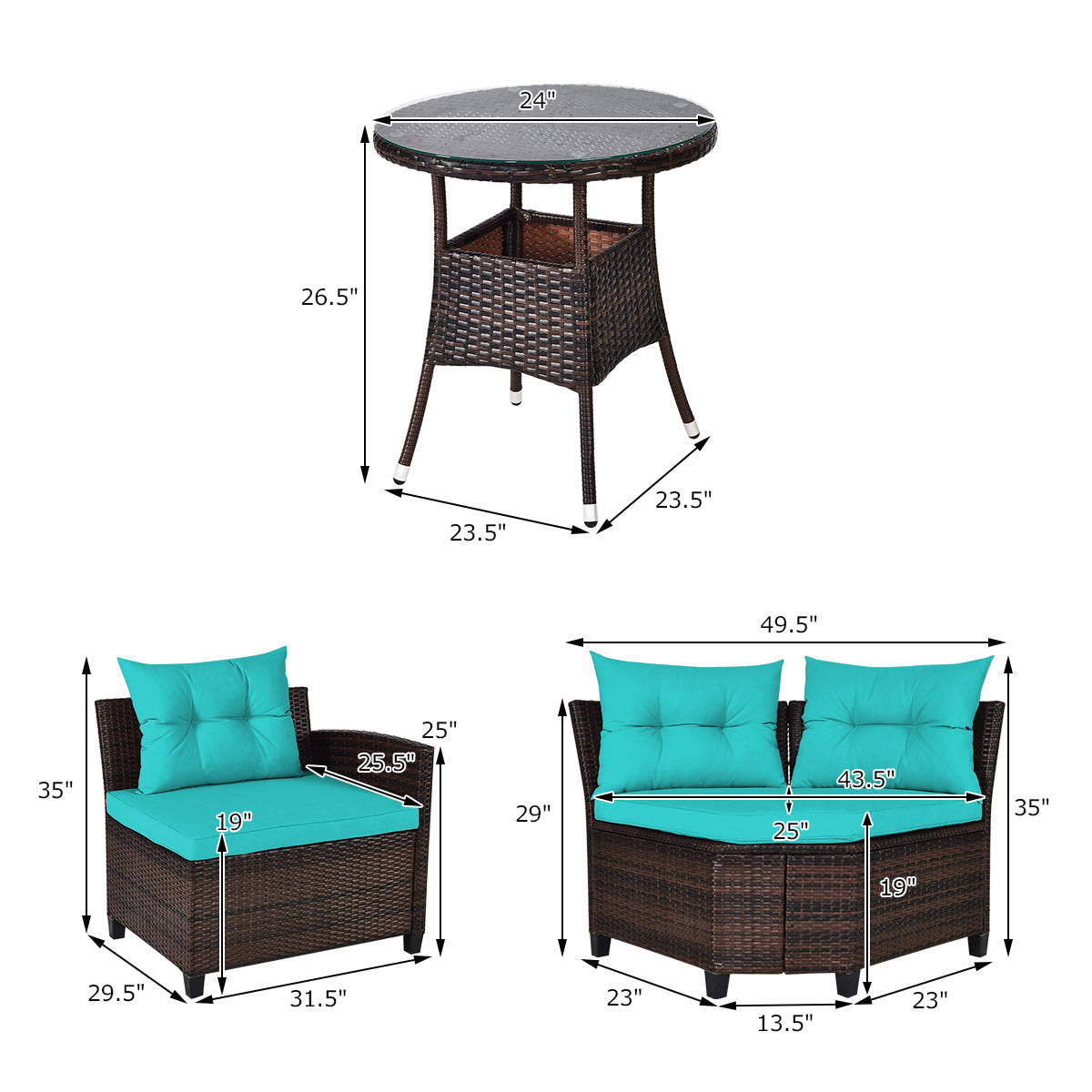 4 Pcs Outdoor Cushioned Rattan Furniture Set