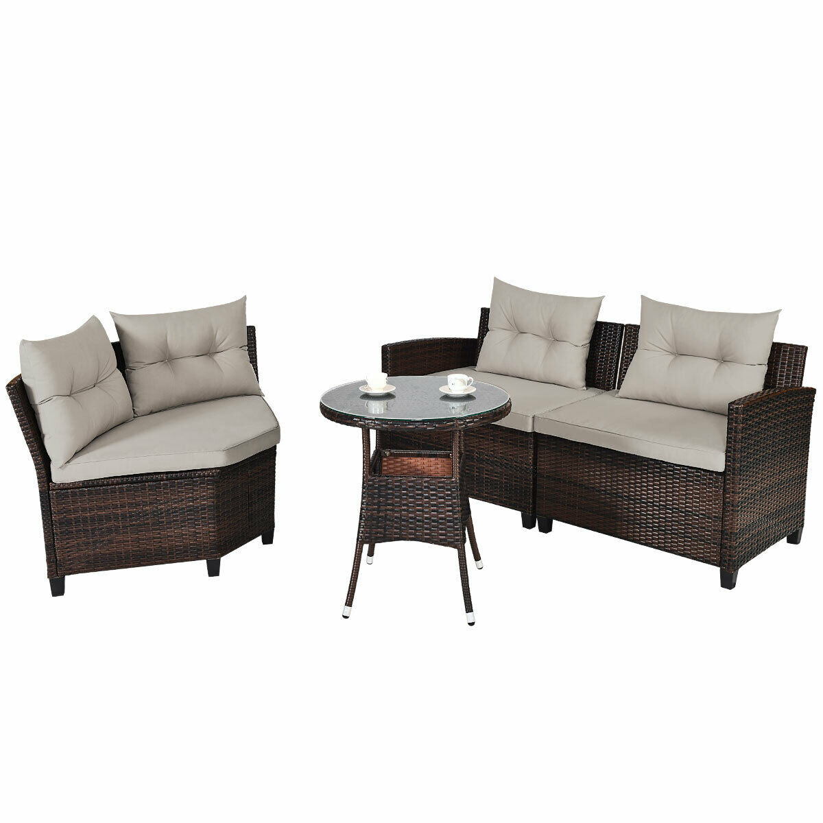 4 Pcs Outdoor Cushioned Rattan Furniture Set