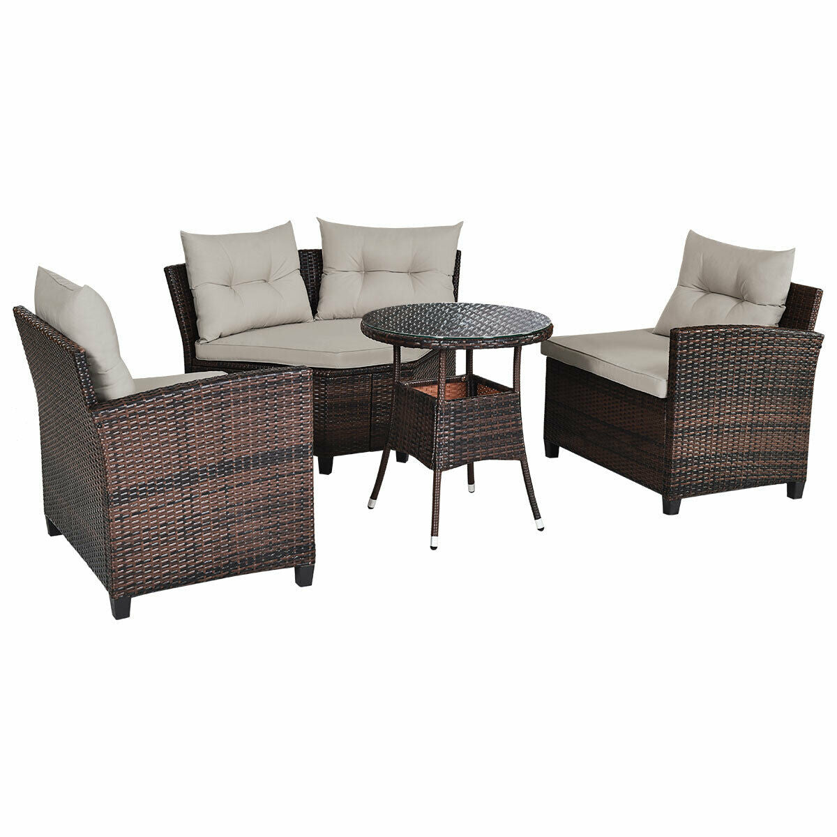 4 Pcs Outdoor Cushioned Rattan Furniture Set