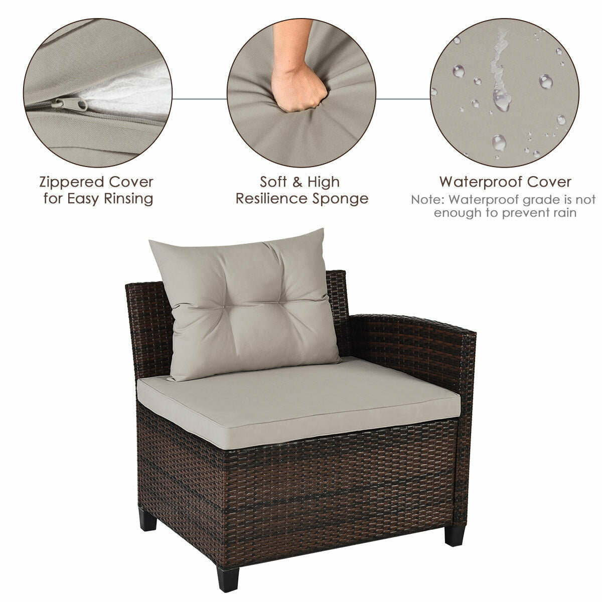 4 Pcs Outdoor Cushioned Rattan Furniture Set