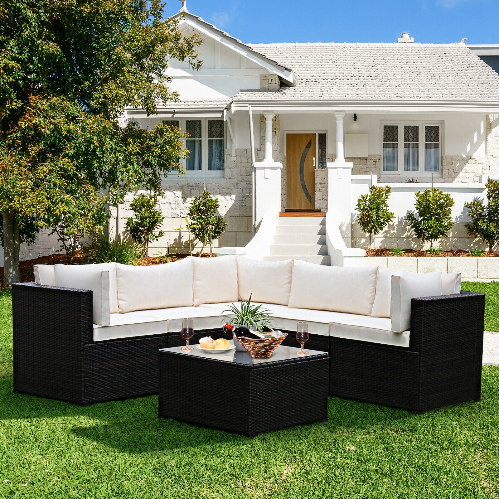 6 Pieces Patio Furniture Sofa Set with Cushions for Outdoor
