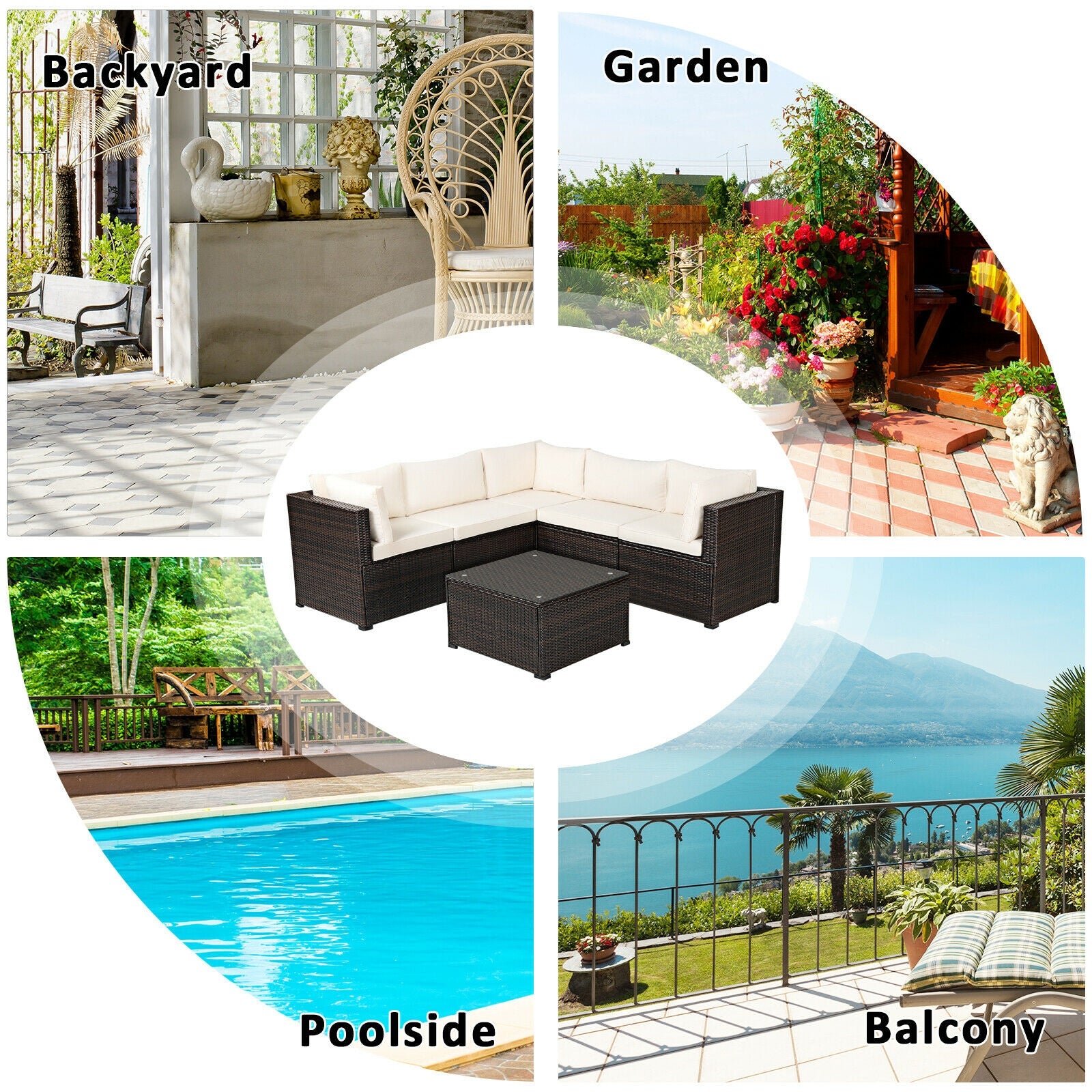 6 Pieces Patio Furniture Sofa Set with Cushions for Outdoor