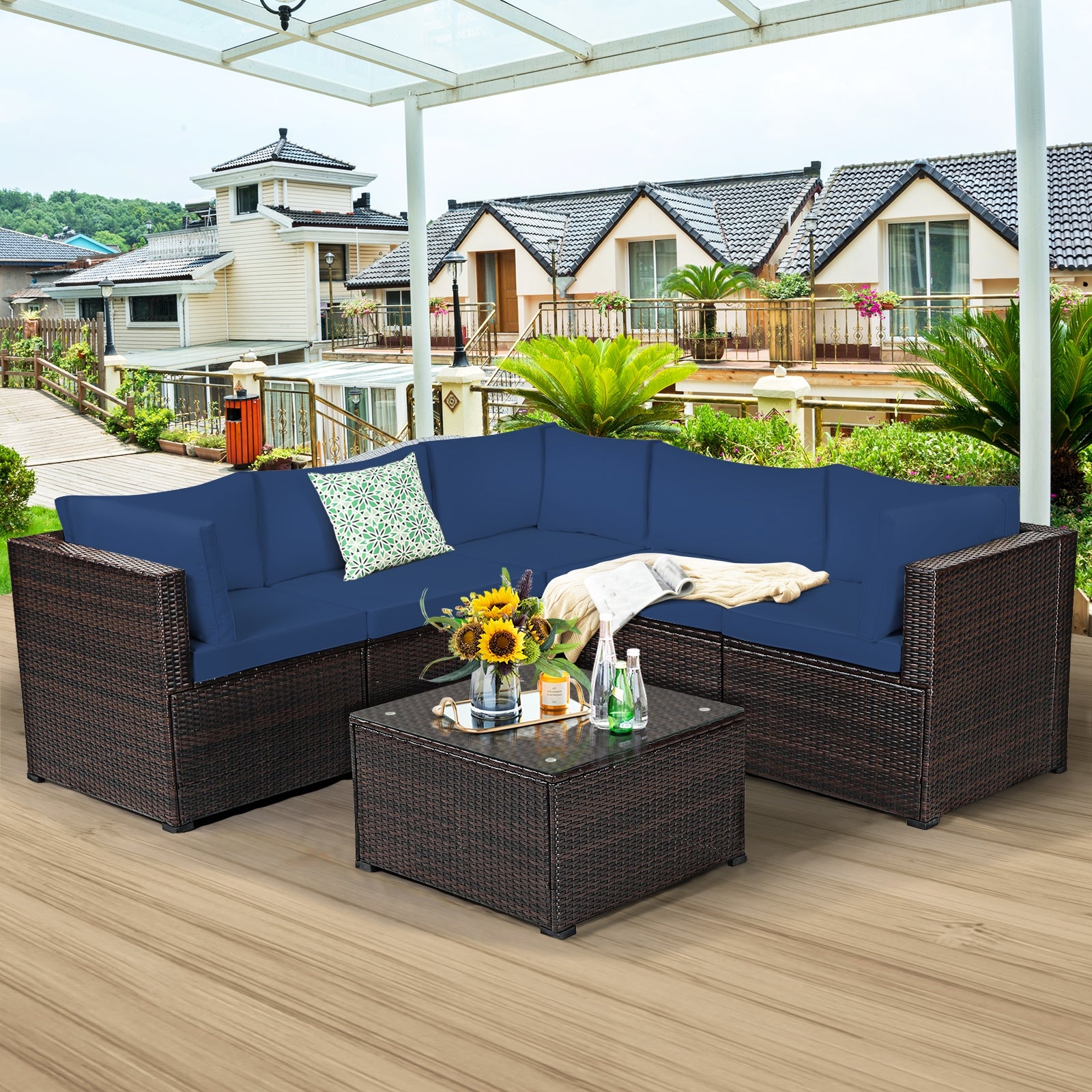 6 Pieces Patio Furniture Sofa Set with Cushions for Outdoor