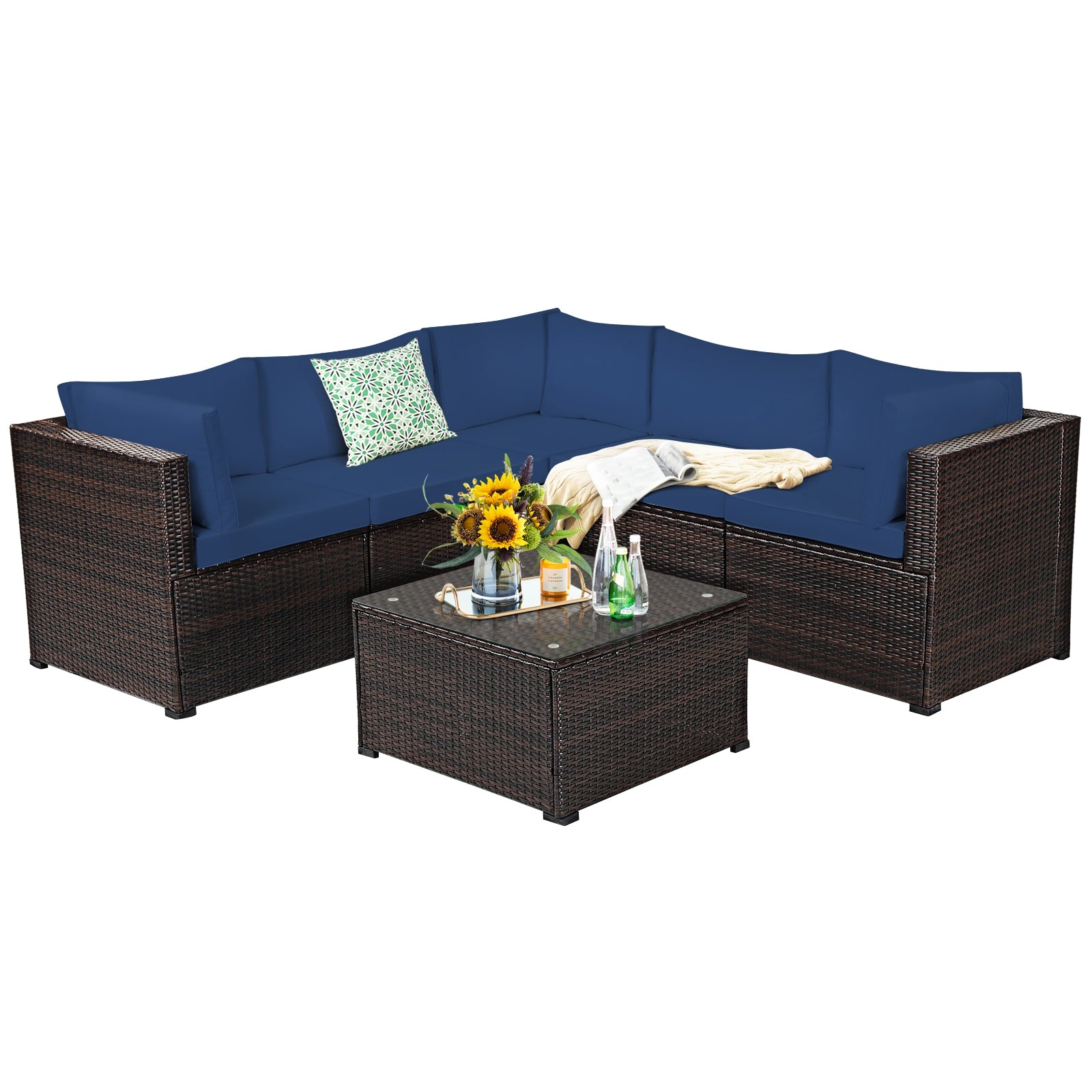 6 Pieces Patio Furniture Sofa Set with Cushions for Outdoor