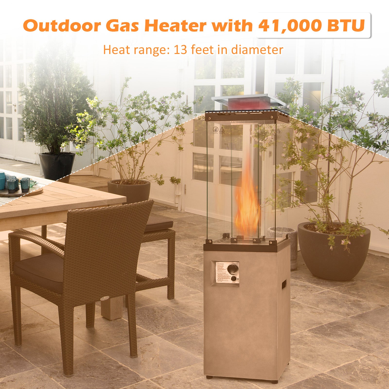 41 000 BTU Propane Patio Heater with Lockable Wheels