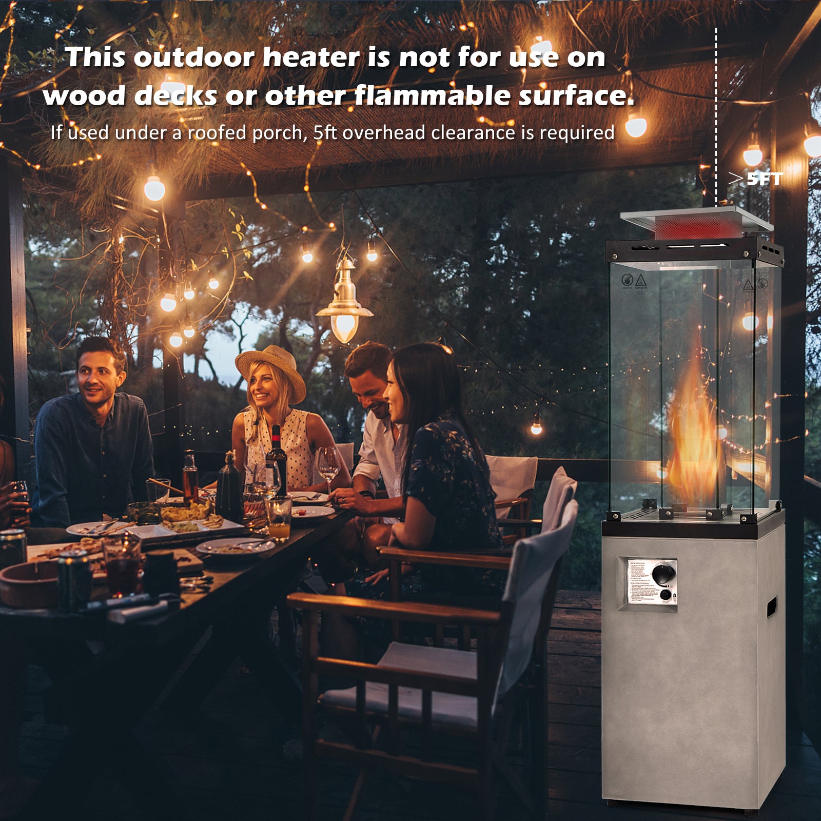 41 000 BTU Propane Patio Heater with Lockable Wheels