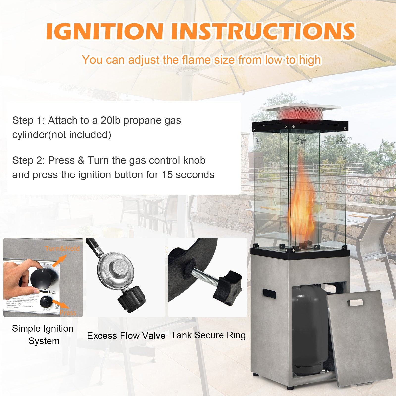 41 000 BTU Propane Patio Heater with Lockable Wheels