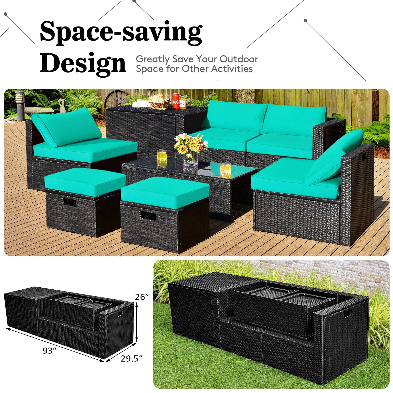 8 Pieces Patio Rattan Storage Table Furniture Set