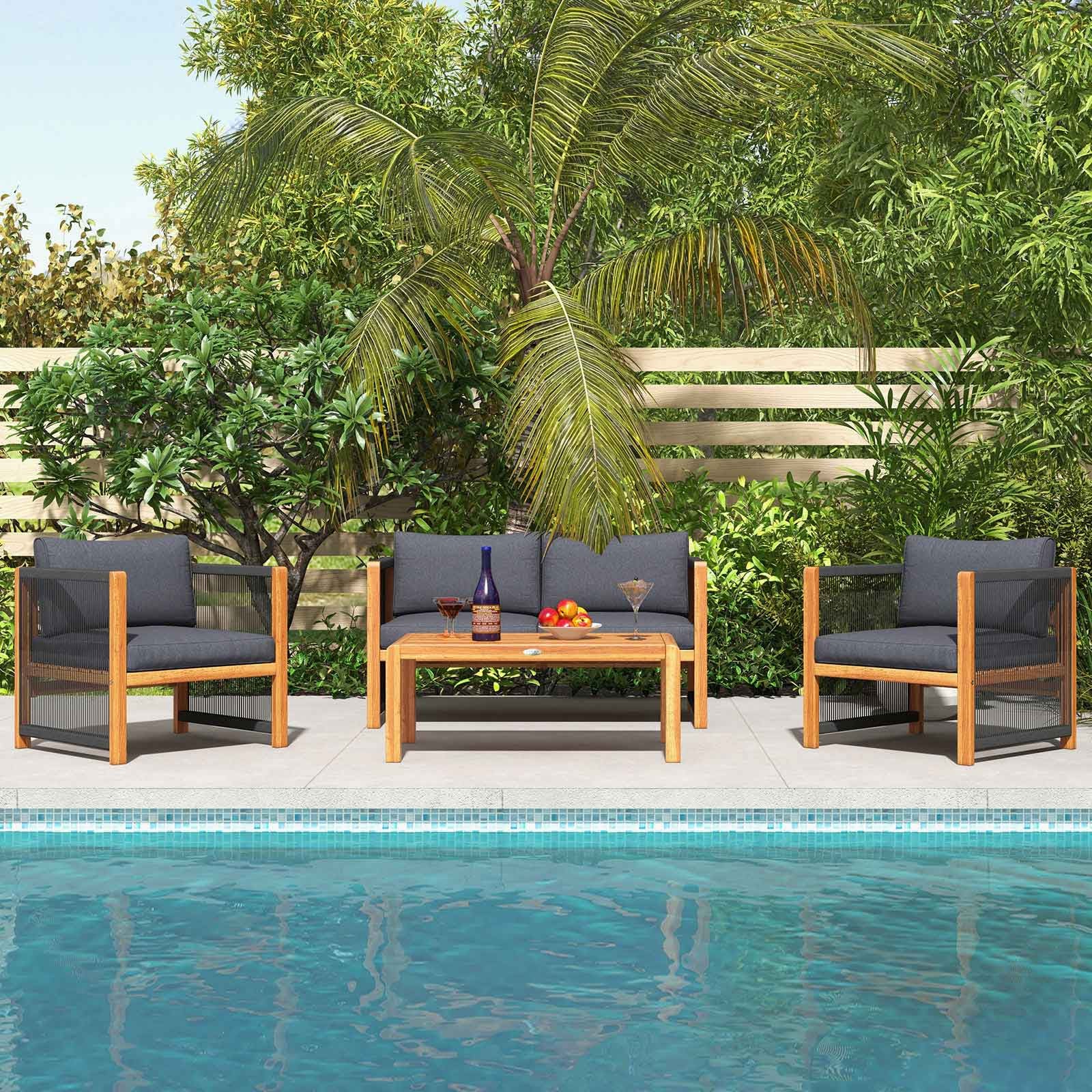 4 Pieces Acacia Wood Outdoor Patio Furniture Set