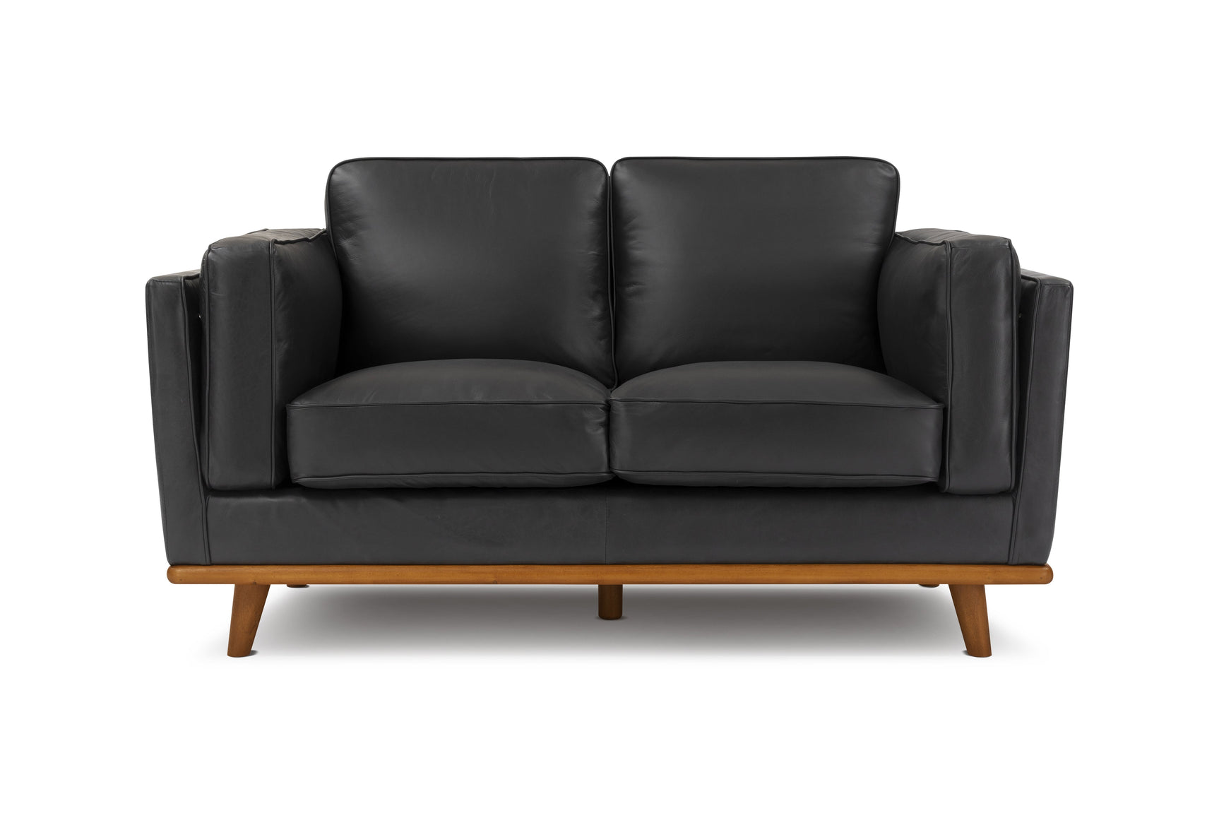 Valencia Artisan Loveseat Leather Black Sofa Front View White background diagram