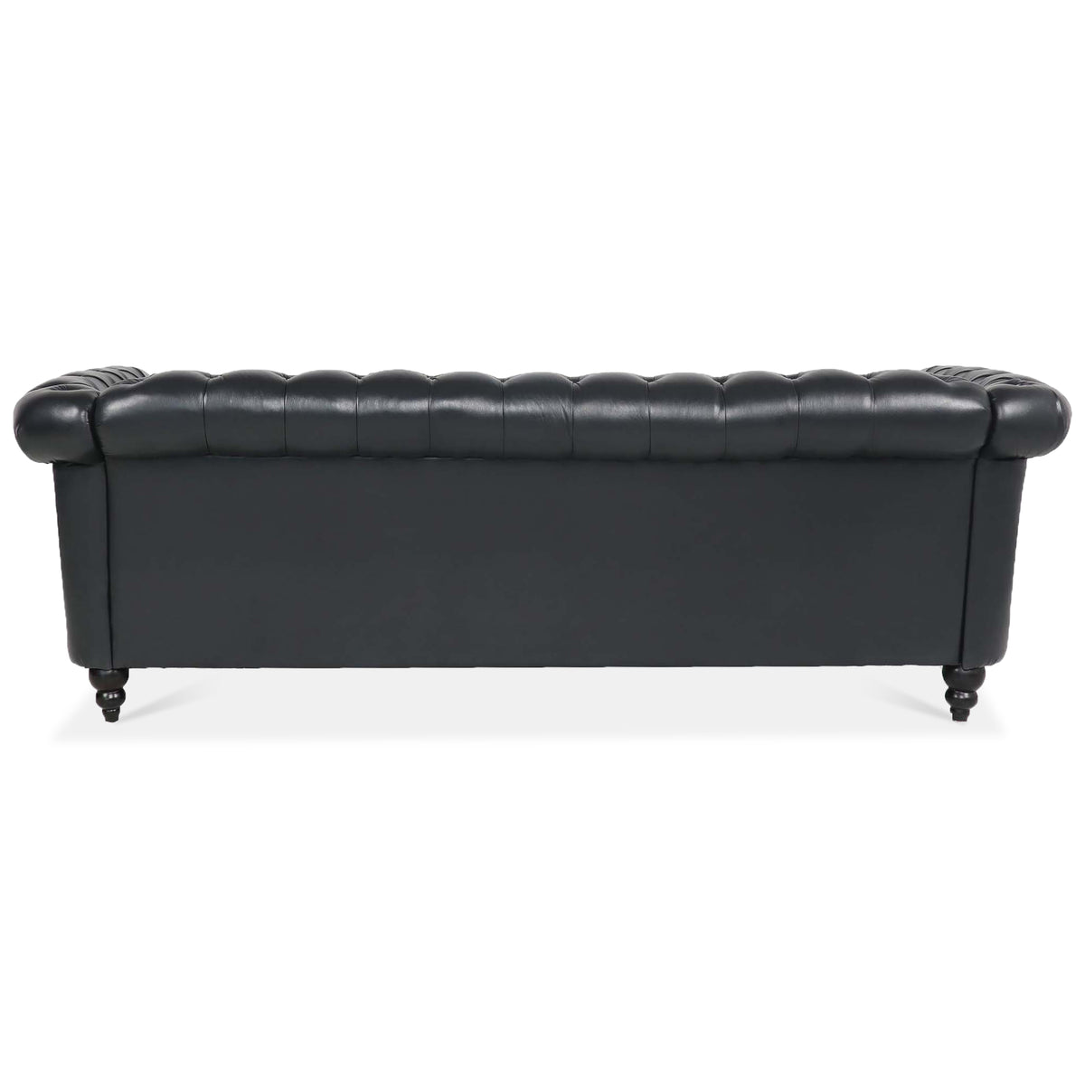 Rear view of the black PU Chesterfield sofa
