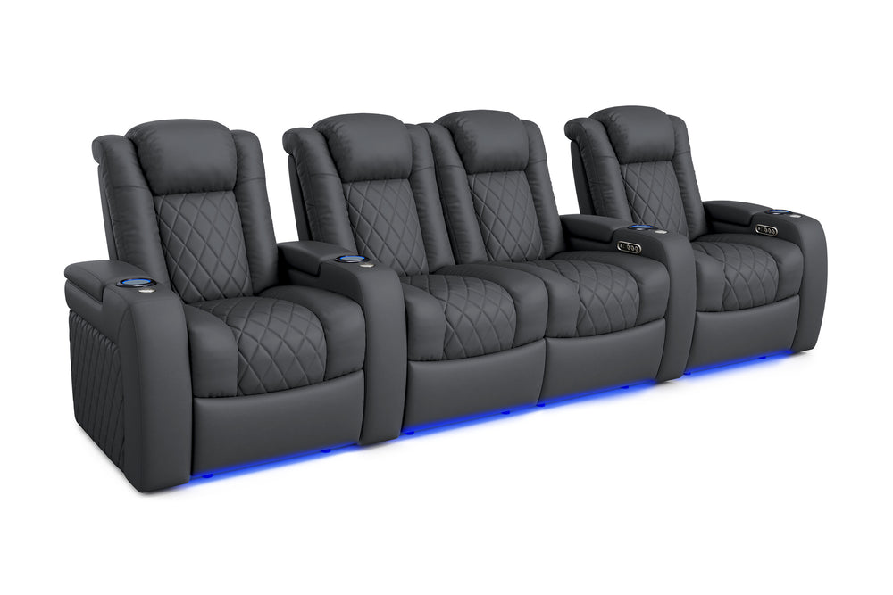 Valencia 2025 New Tuscany Leather Home Theater Seating Row of 4 Loveseat Center, Charcoal Grey