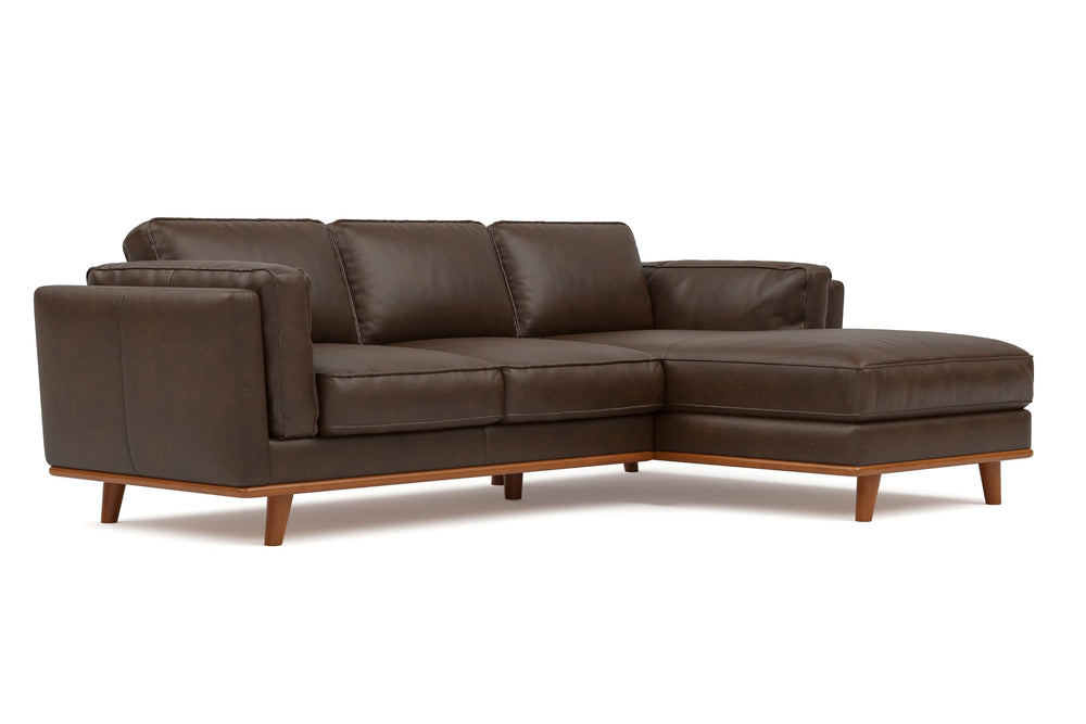 Valencia Artisan Top Grain Three Seats with Right Hand Chaise Leather Chocolate Sofa White background picture