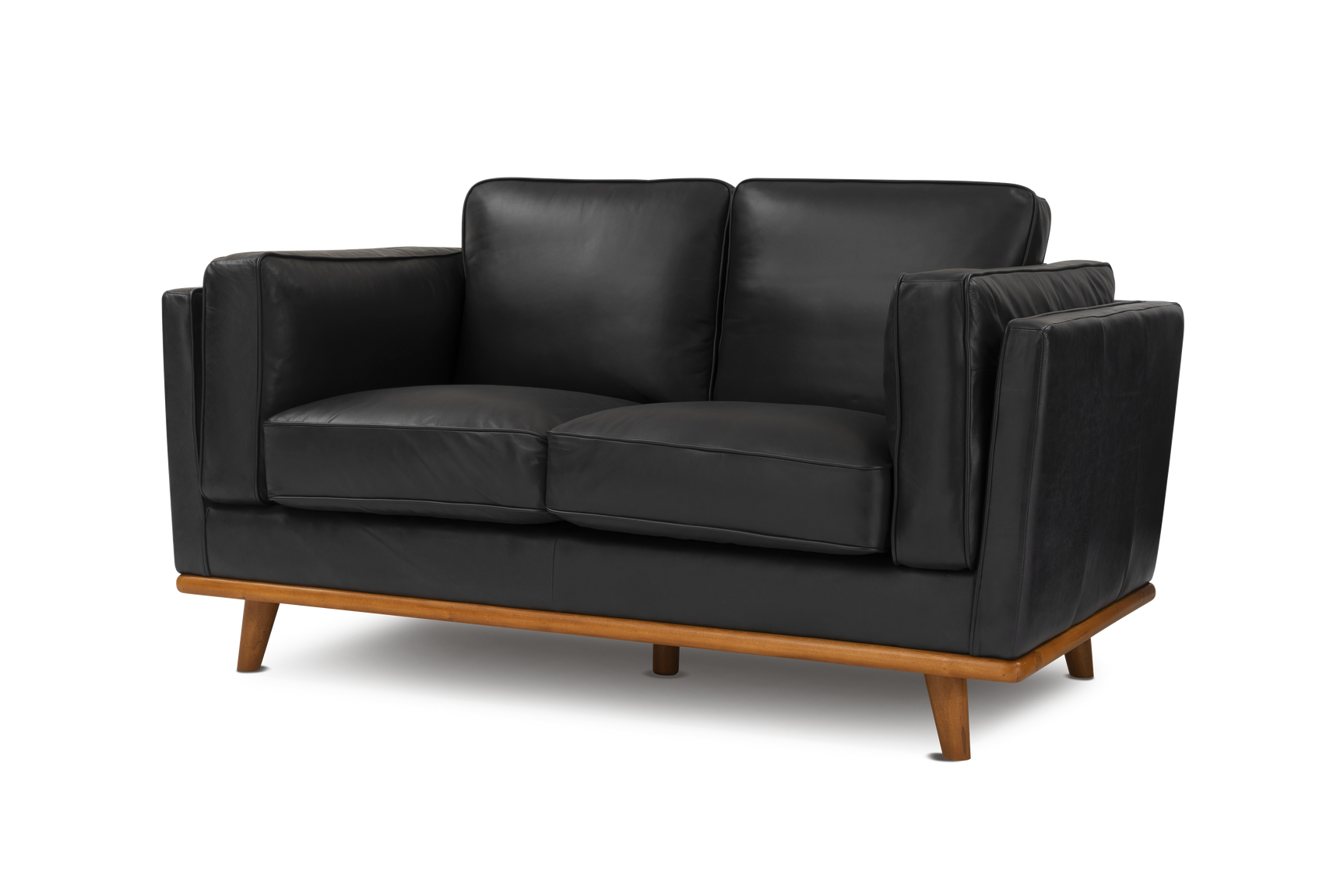 Valencia Artisan Loveseat Leather Black Sofa Front View