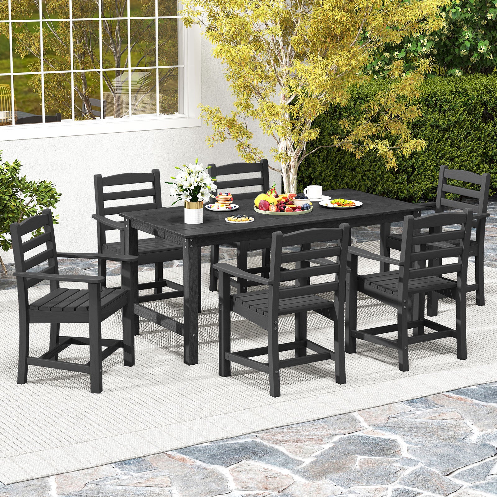 3 Pieces Outdoor Dining Table Set with 2 Benches