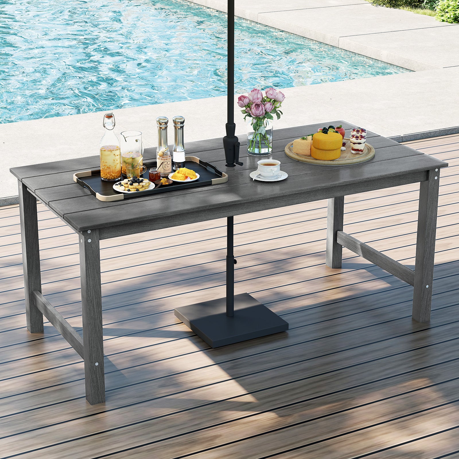 3 Pieces Outdoor Dining Table Set with 2 Benches