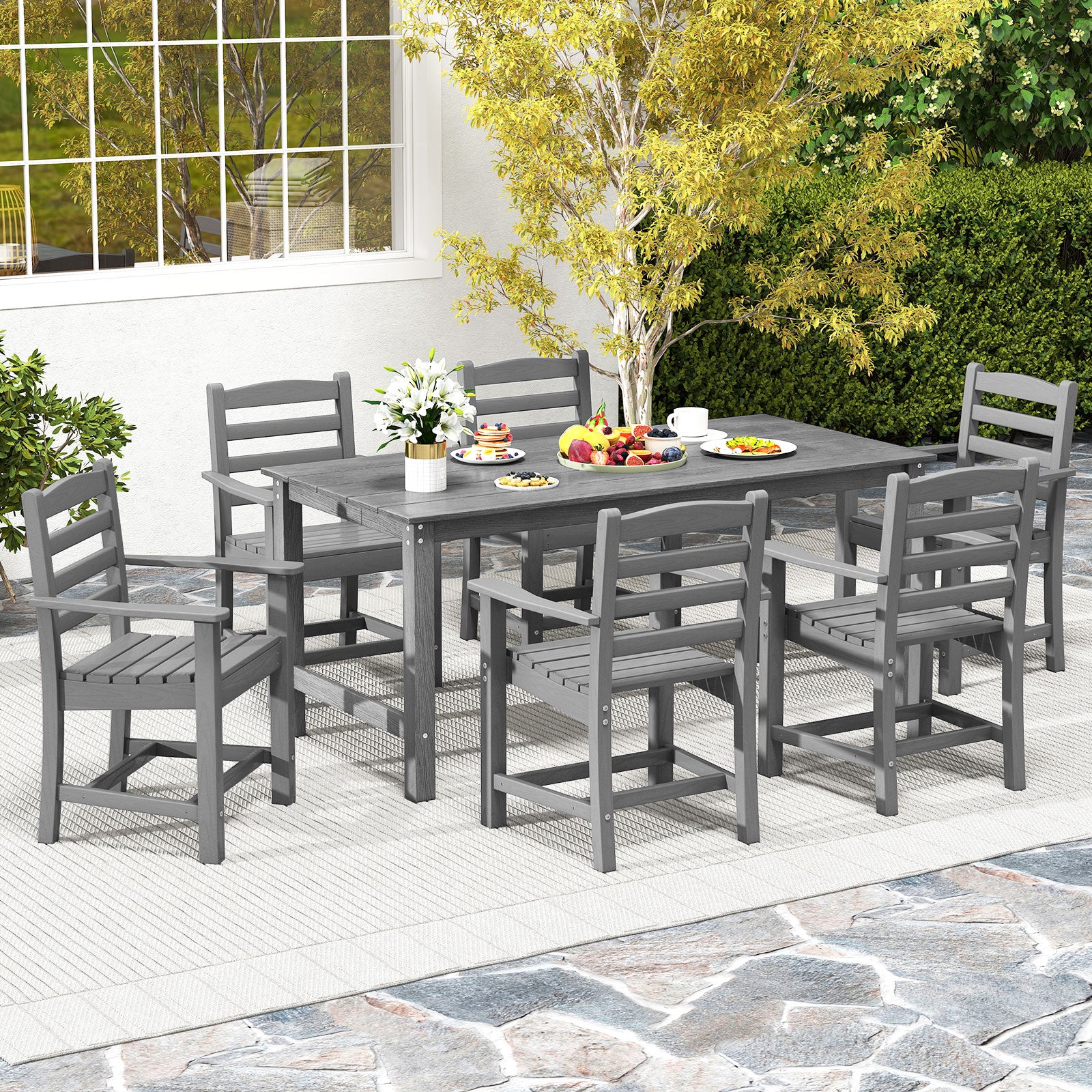 3 Pieces Outdoor Dining Table Set with 2 Benches