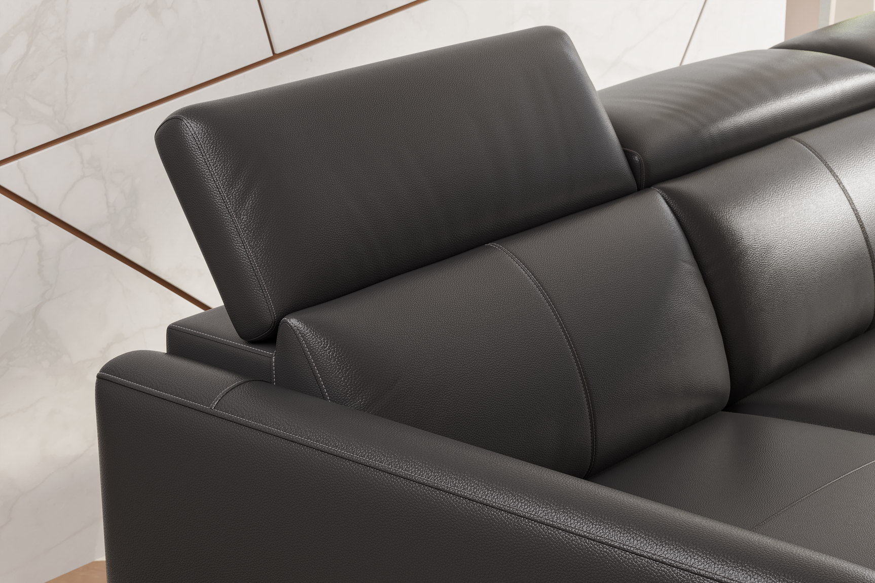 Valencia Andria Black Leather Reclining Sectional Sofa | Modern Luxury Detailed drawing