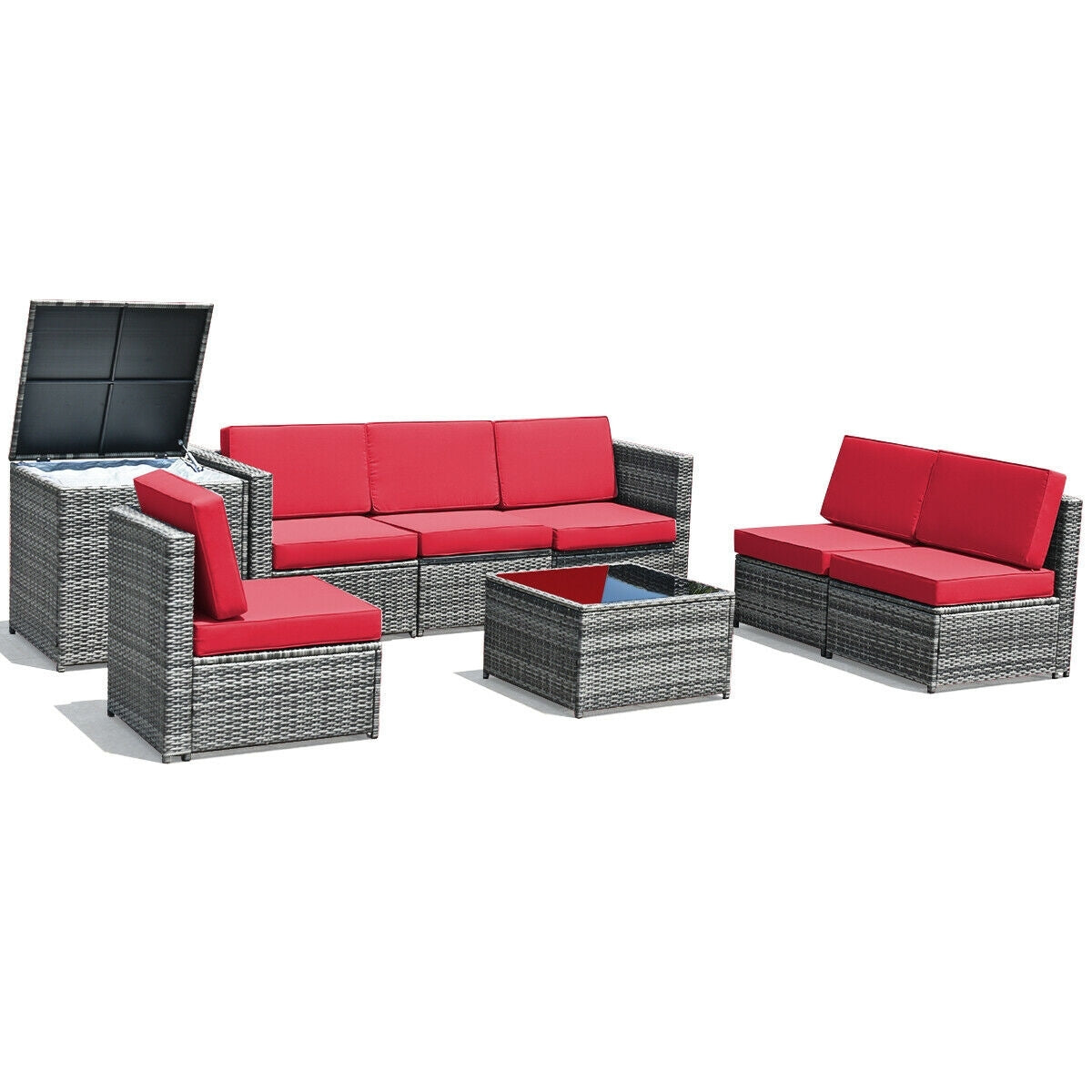8 Piece Wicker Sofa Rattan Dinning Set Patio Furniture with Storage Table