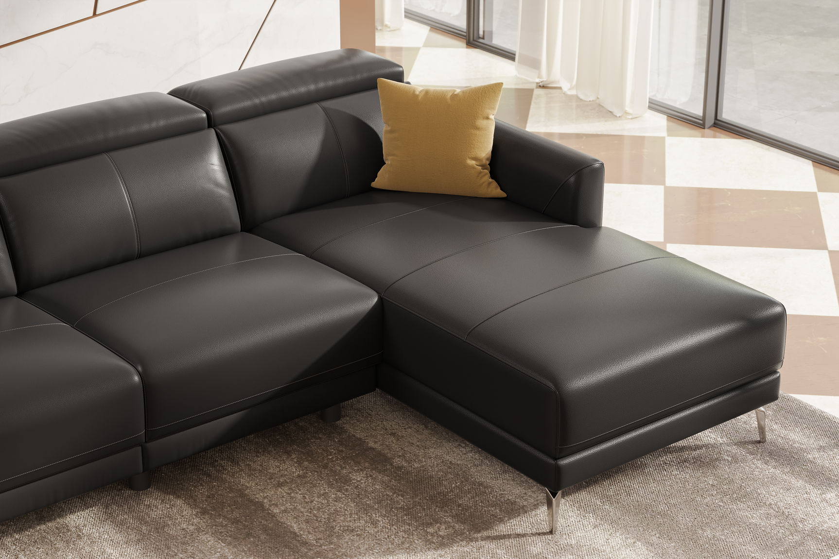 Valencia Andria Black Leather Reclining Sectional Sofa | Modern Luxury Left side diagram