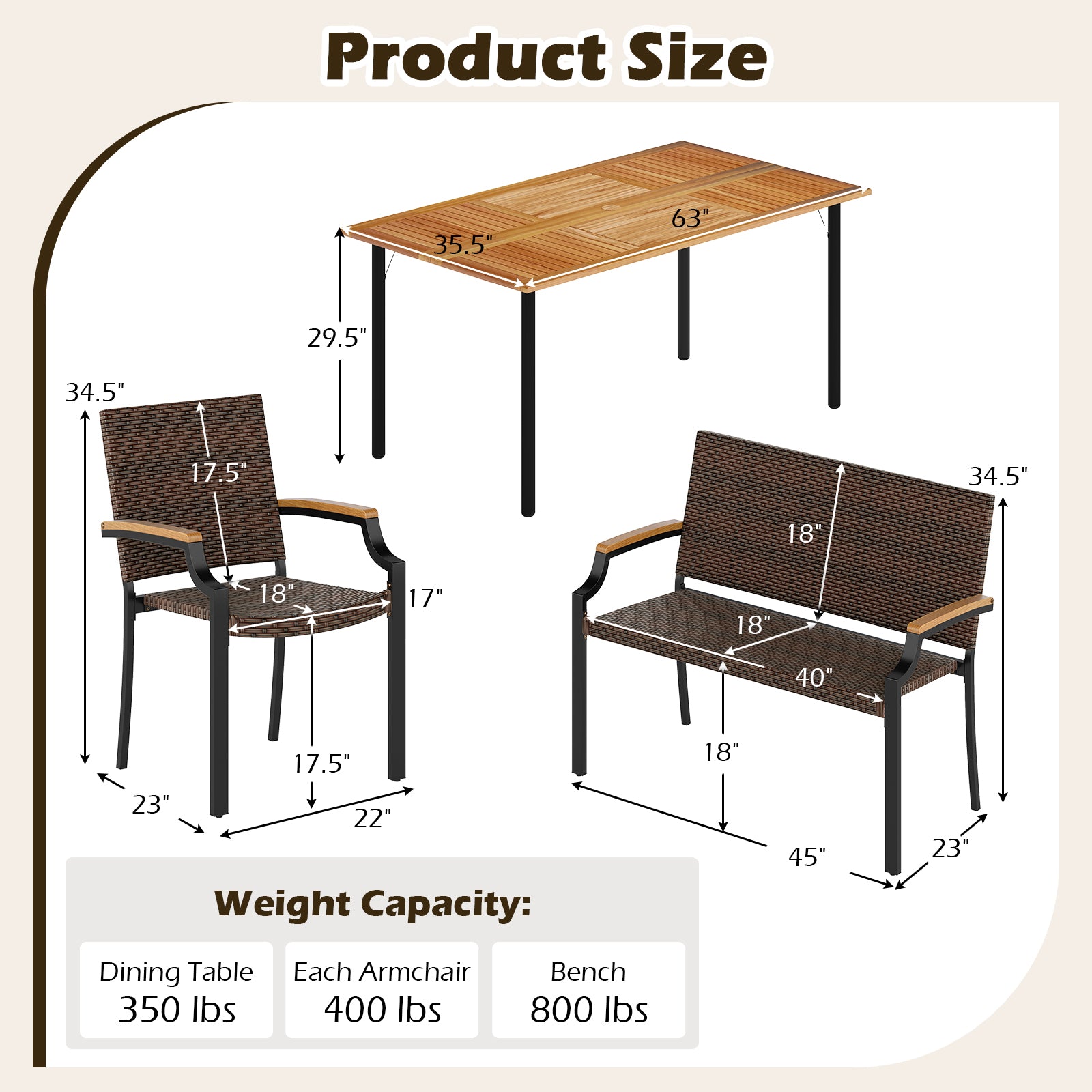 6 Pieces Outdoor Dining Set with Umbrella Hole