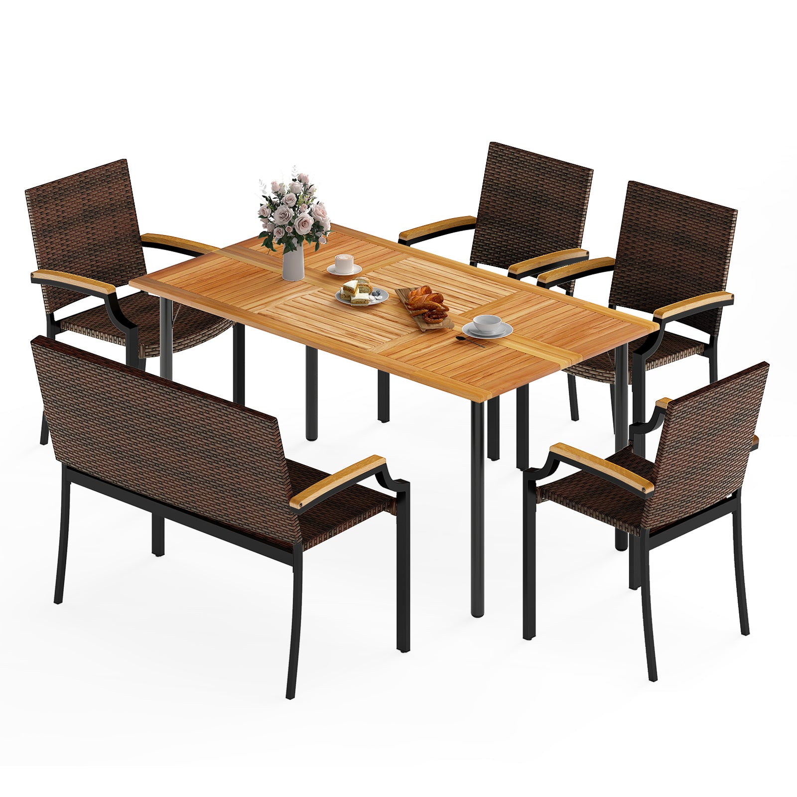 6 Pieces Outdoor Dining Set with Umbrella Hole
