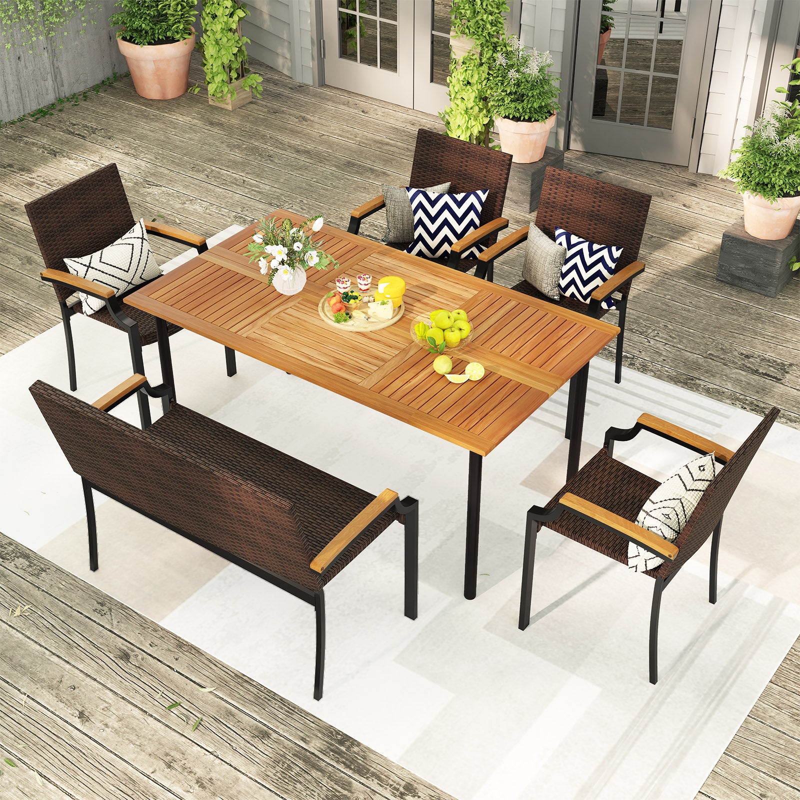 6 Pieces Outdoor Dining Set with Umbrella Hole