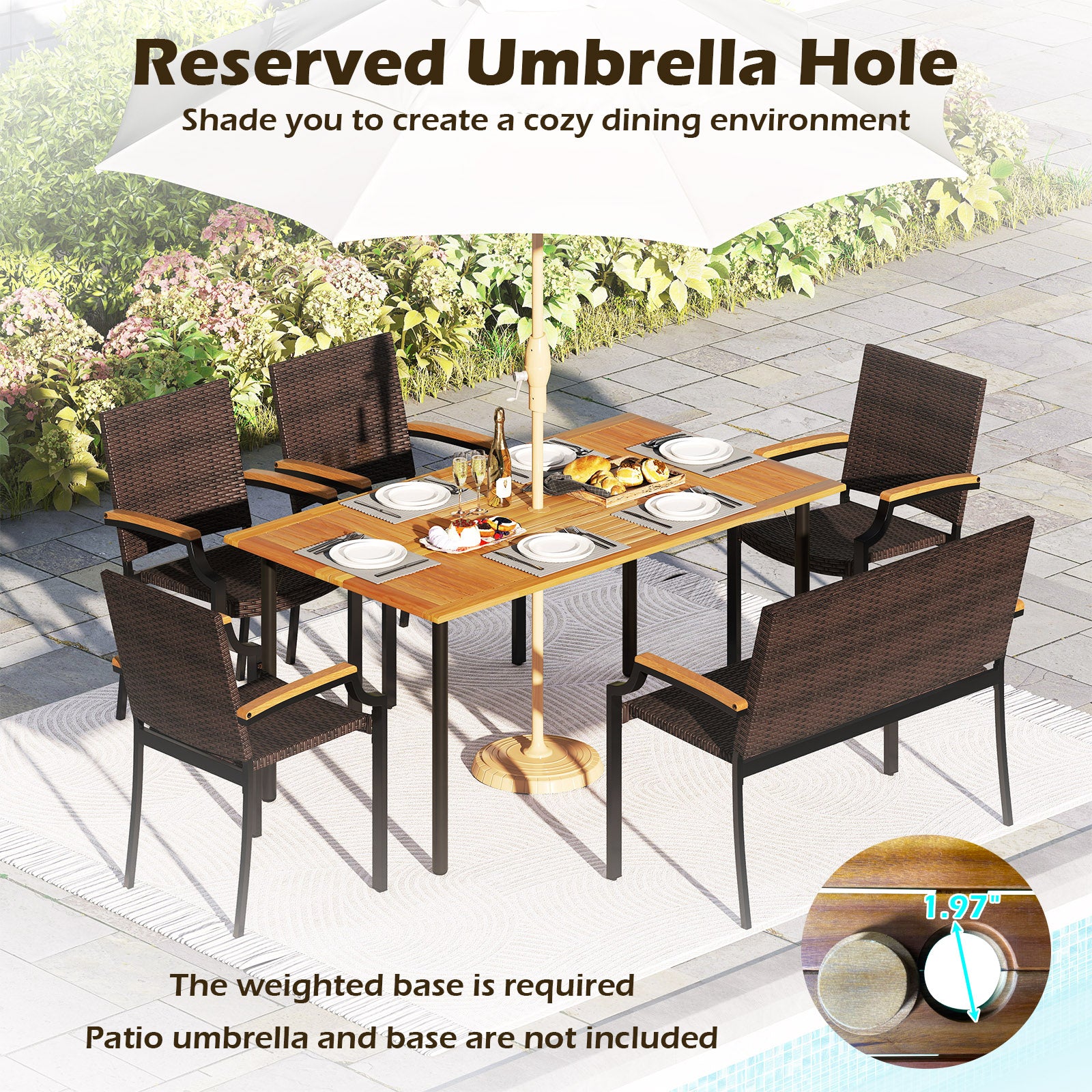 6 Pieces Outdoor Dining Set with Umbrella Hole