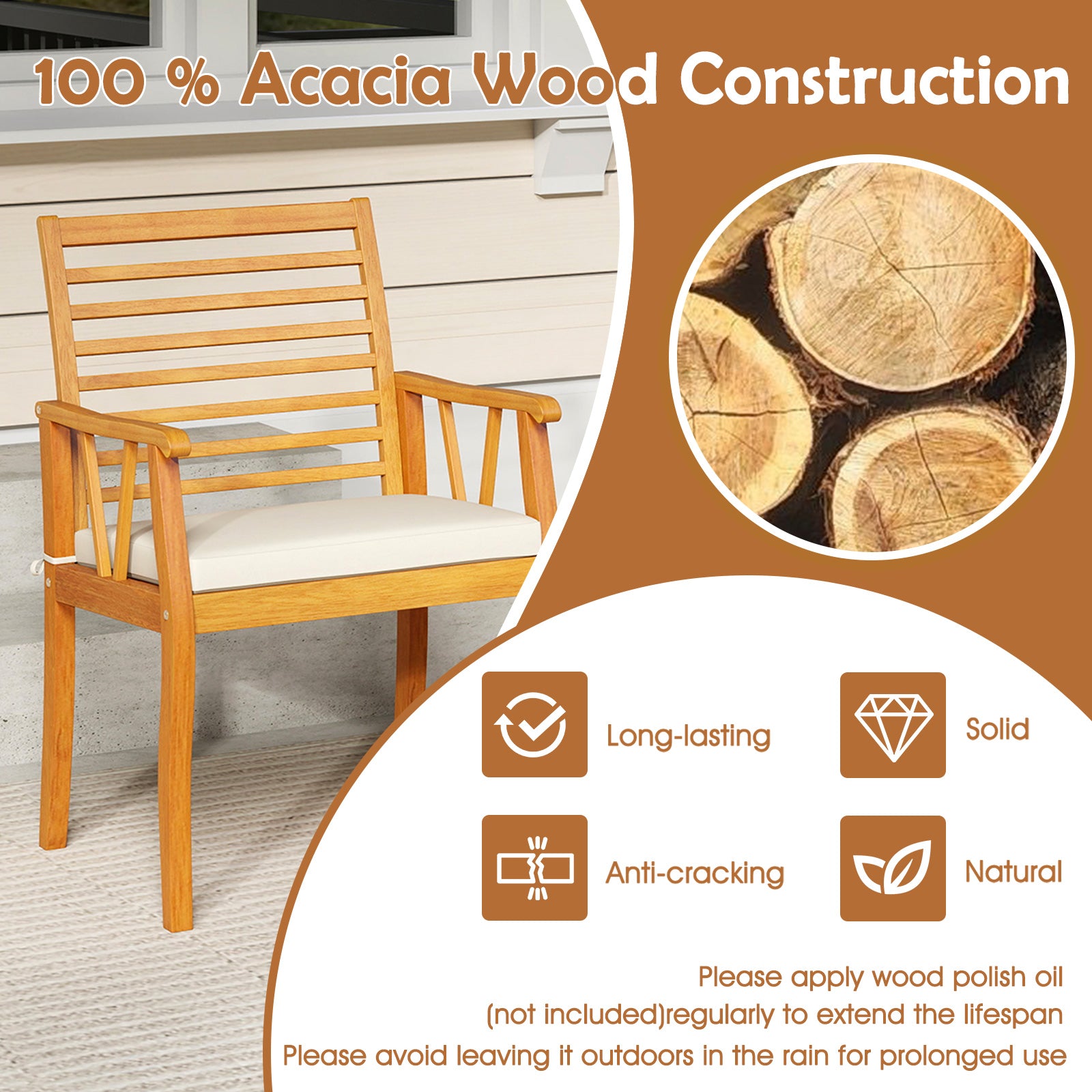7 Pieces Acacia Wood Patio Dining Set with 1.97 Inch Umbrella Hole and Padded Cushions