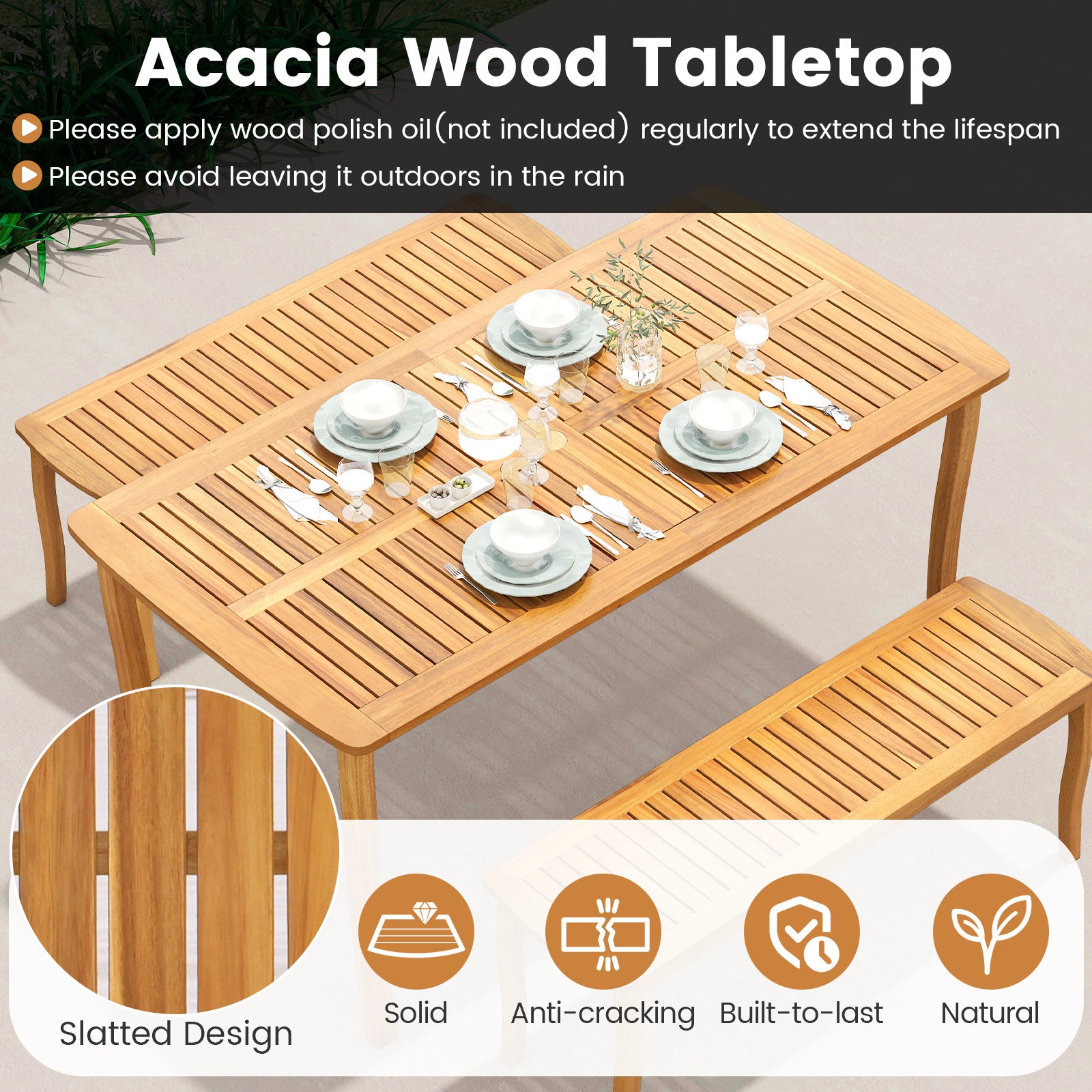 7 Pieces Acacia Wood Patio Dining Set with 1.97 Inch Umbrella Hole and Padded Cushions
