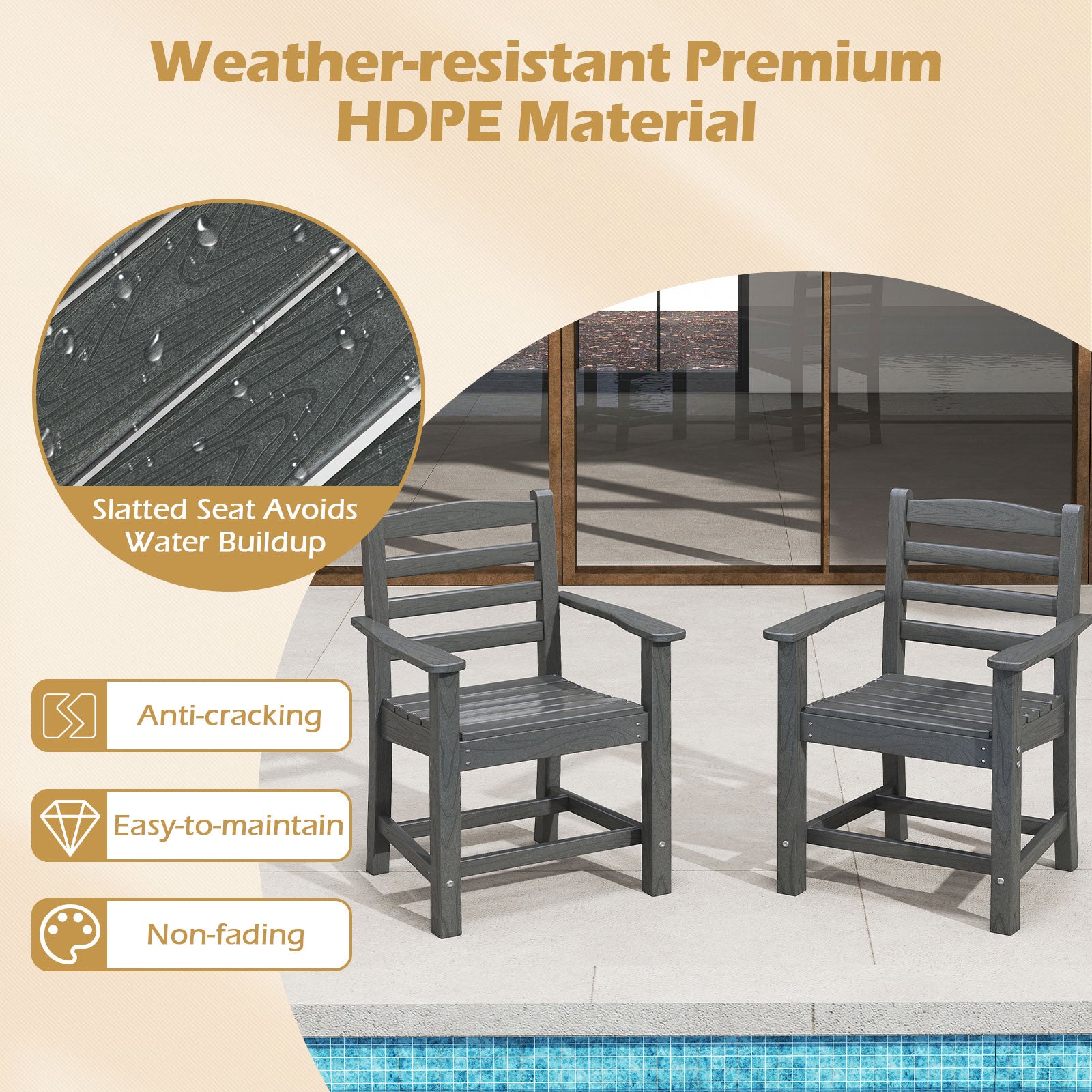 7 Pieces Outdoor Dining Table Set for 6 People 67 Inch HDPE Patio Rectangle Table and 6 Armchairs