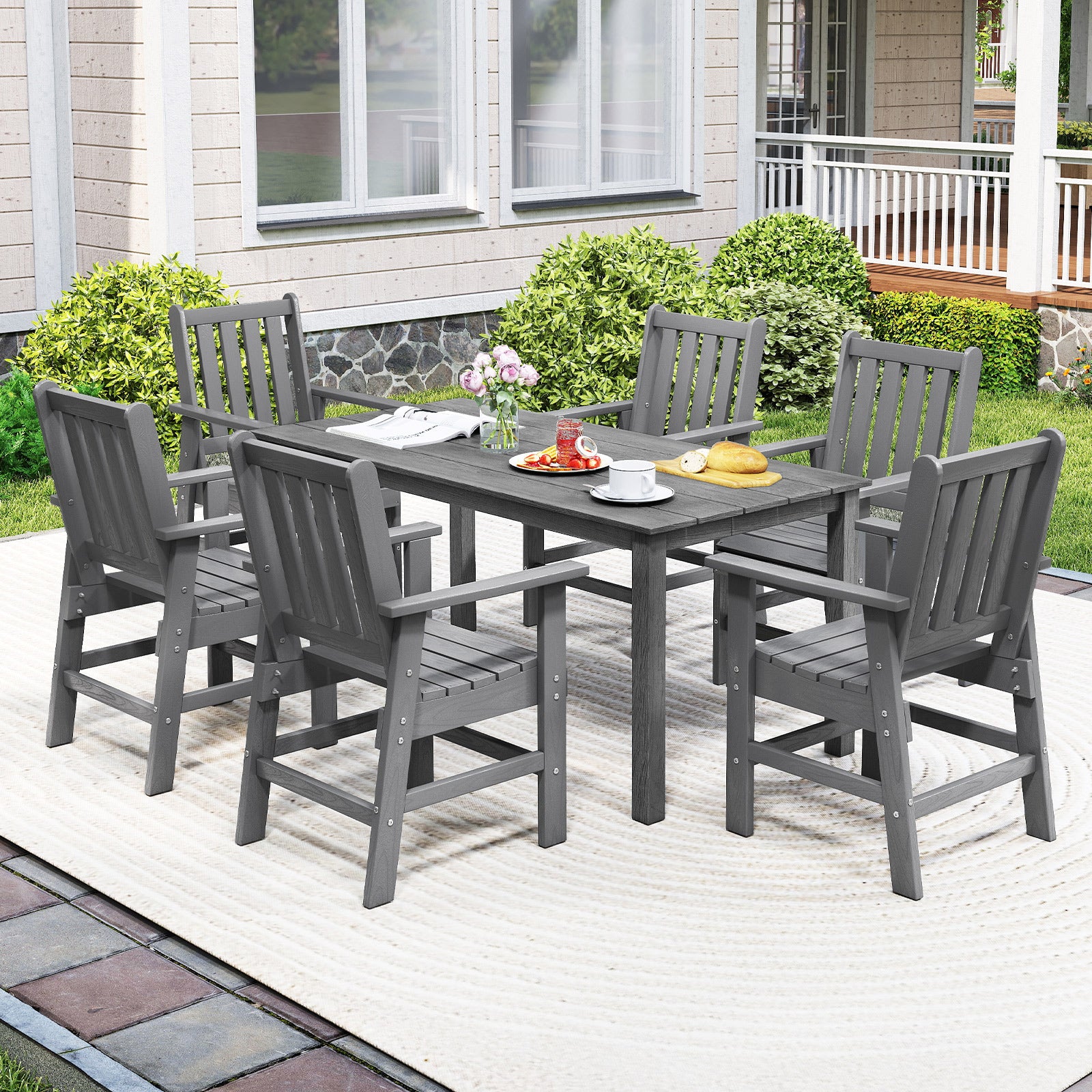7 Pieces Patio Dining Set Outdoor HDPE Weather Resistant Table and Chairs Set