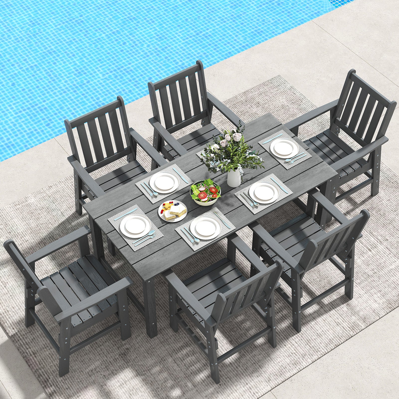 7 Pieces Patio Dining Set Outdoor HDPE Weather Resistant Table and Chairs Set
