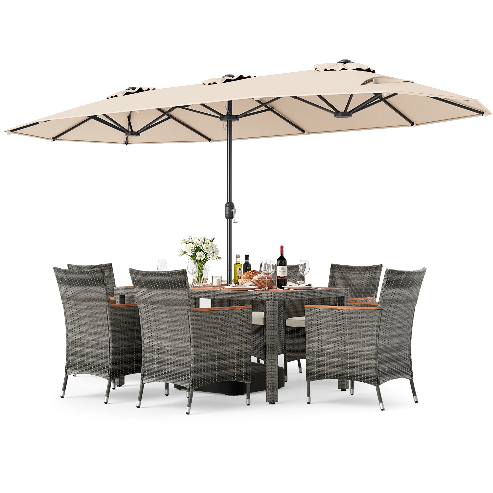 8-Piece Patio Dining Set with Double-Sided Market Umbrella