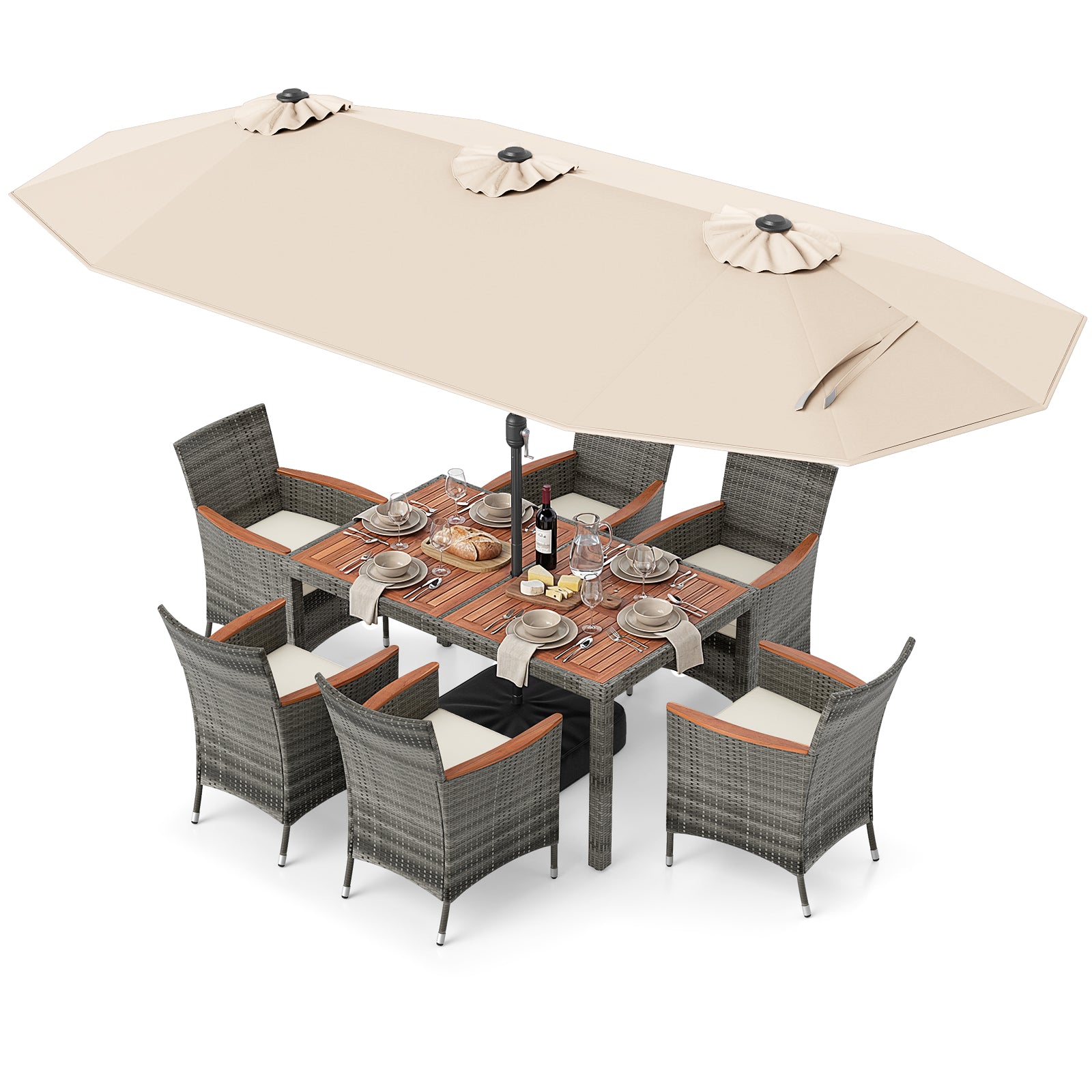 8-Piece Patio Dining Set with Double-Sided Market Umbrella