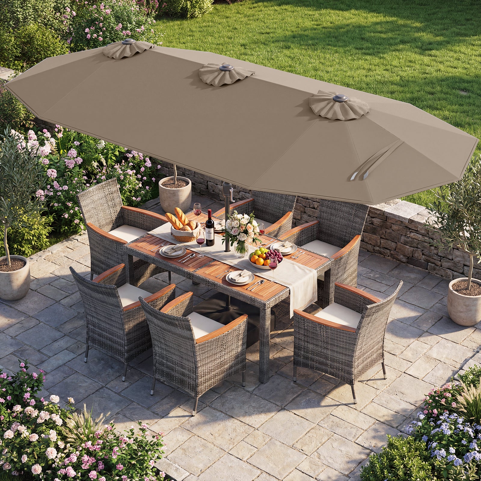 8-Piece Patio Dining Set with Double-Sided Market Umbrella