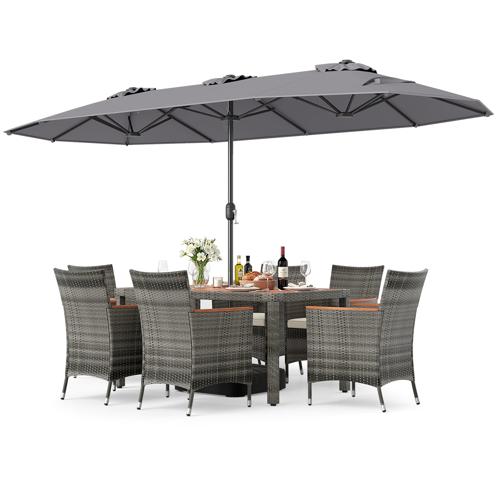 8-Piece Patio Dining Set with Double-Sided Market Umbrella