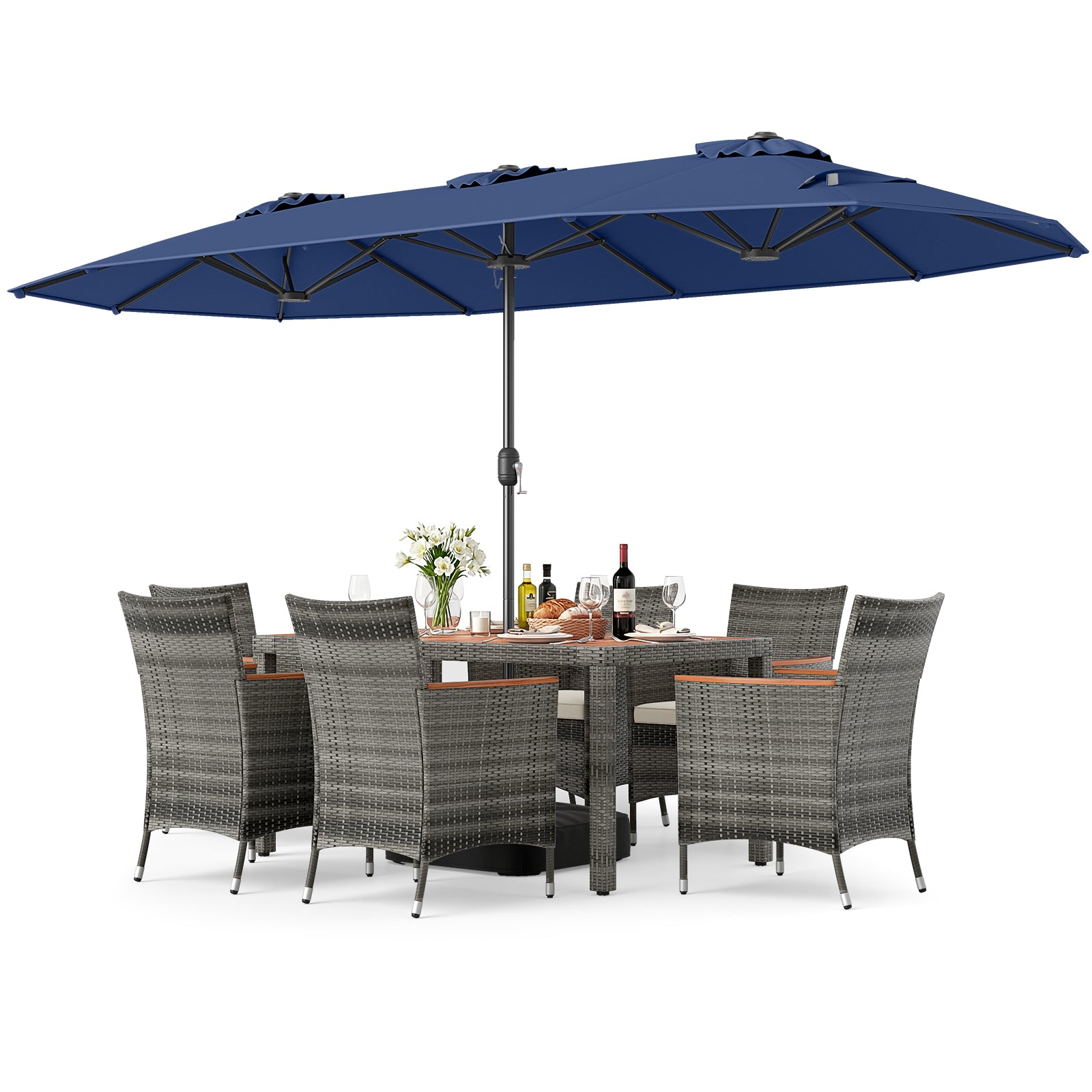 8-Piece Patio Dining Set with Double-Sided Market Umbrella
