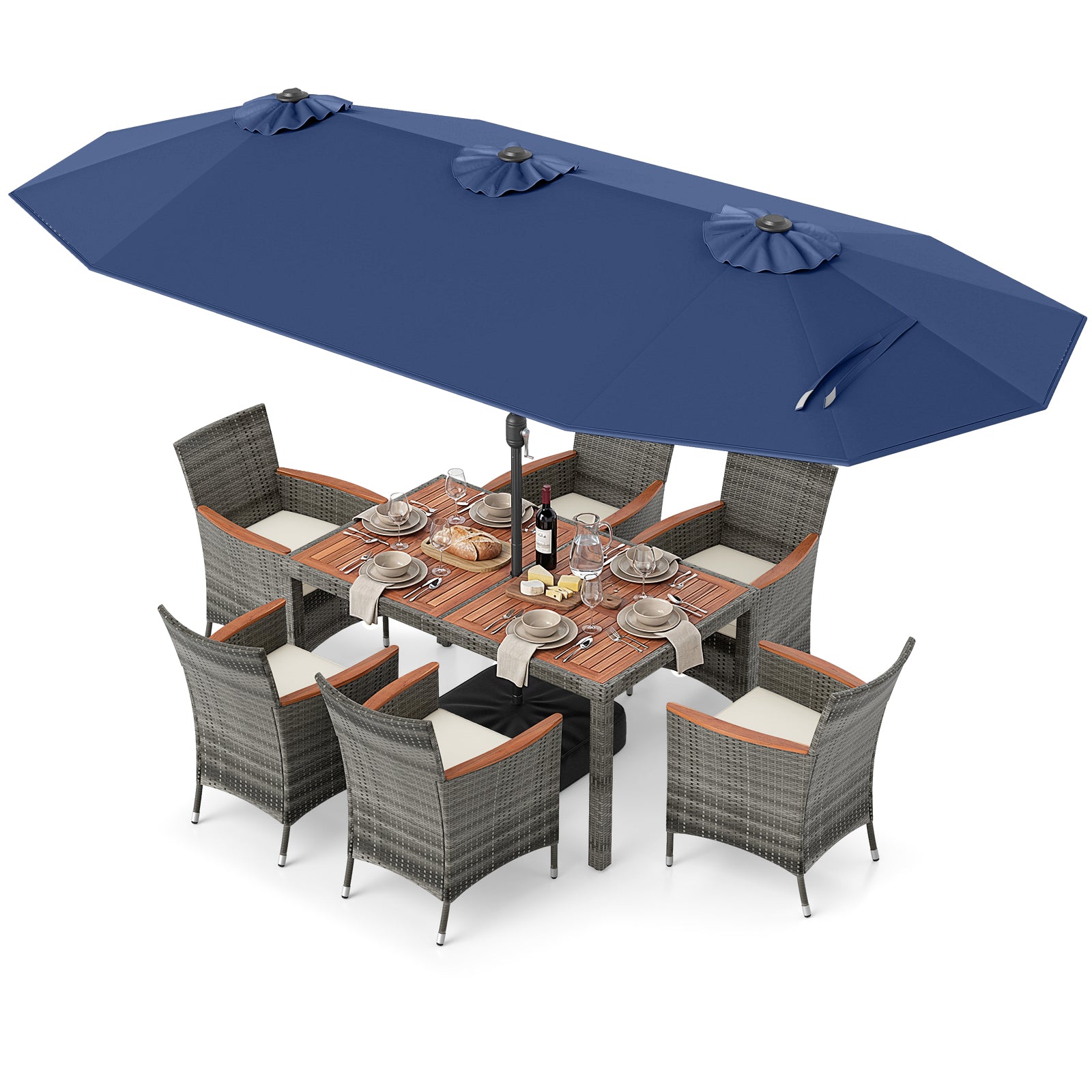 8-Piece Patio Dining Set with Double-Sided Market Umbrella
